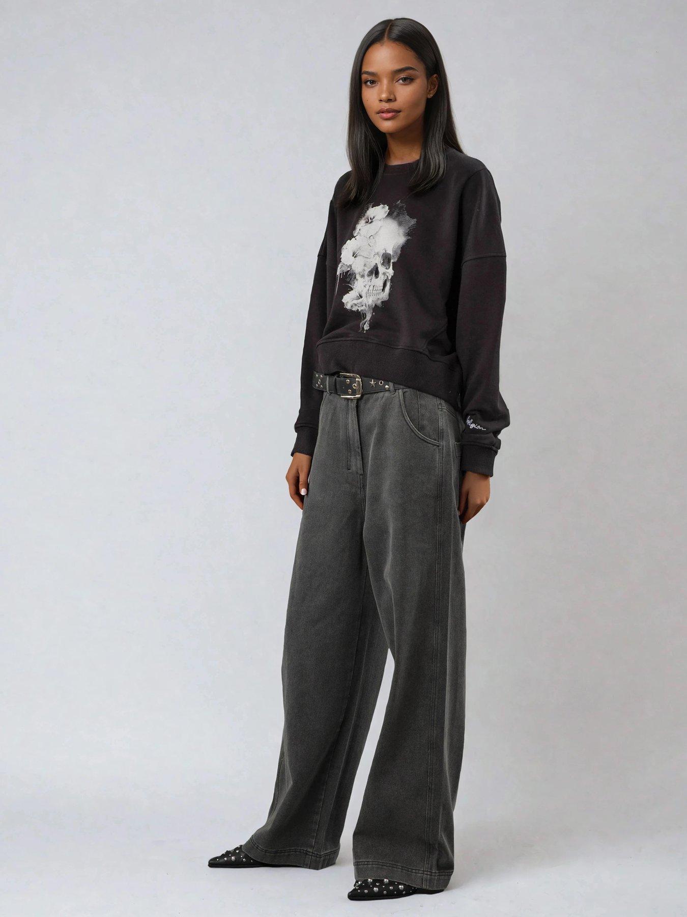 Image 4 of 5 of Religion Flora Batwing Graphic Sweatshirt - Black