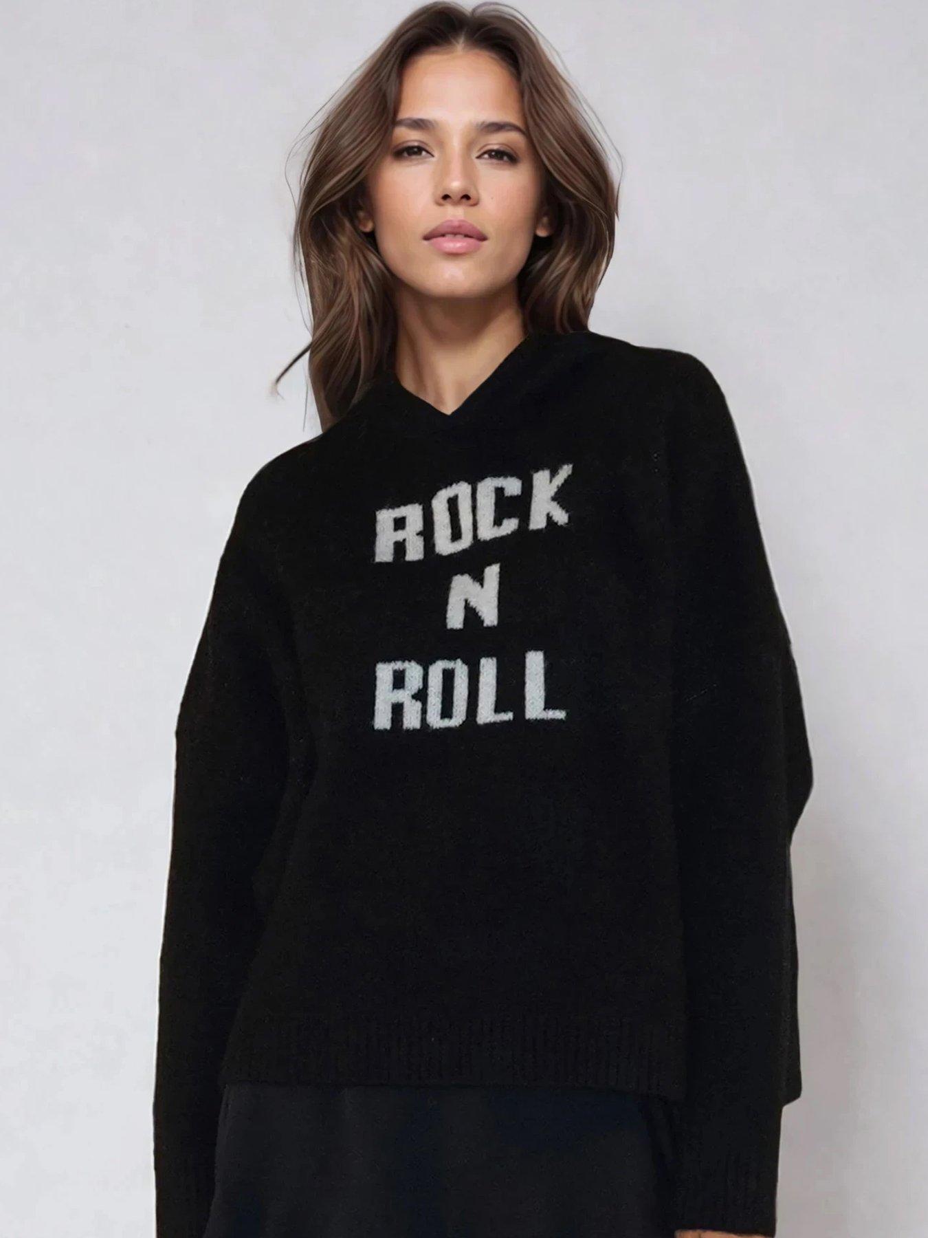 front image of religion-rock-n-roll-slogan-courtney-soft-yarn-hoody-jumper-black