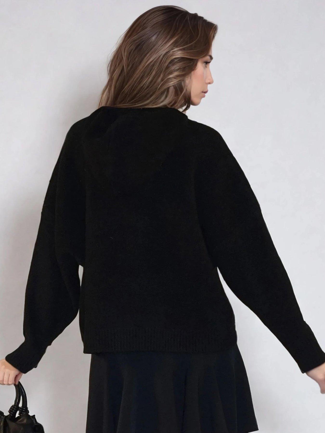 stillFront image of religion-rock-n-roll-slogan-courtney-soft-yarn-hoody-jumper-black