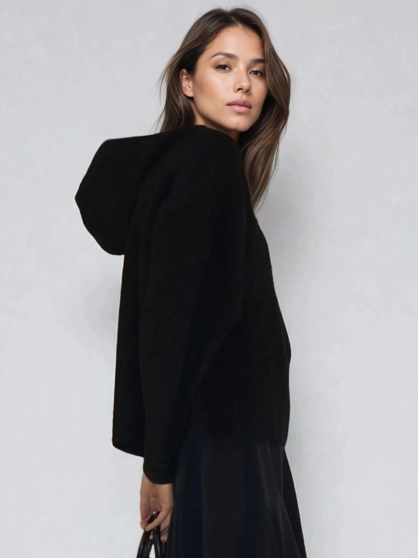  image of religion-rock-n-roll-slogan-courtney-soft-yarn-hoody-jumper-black