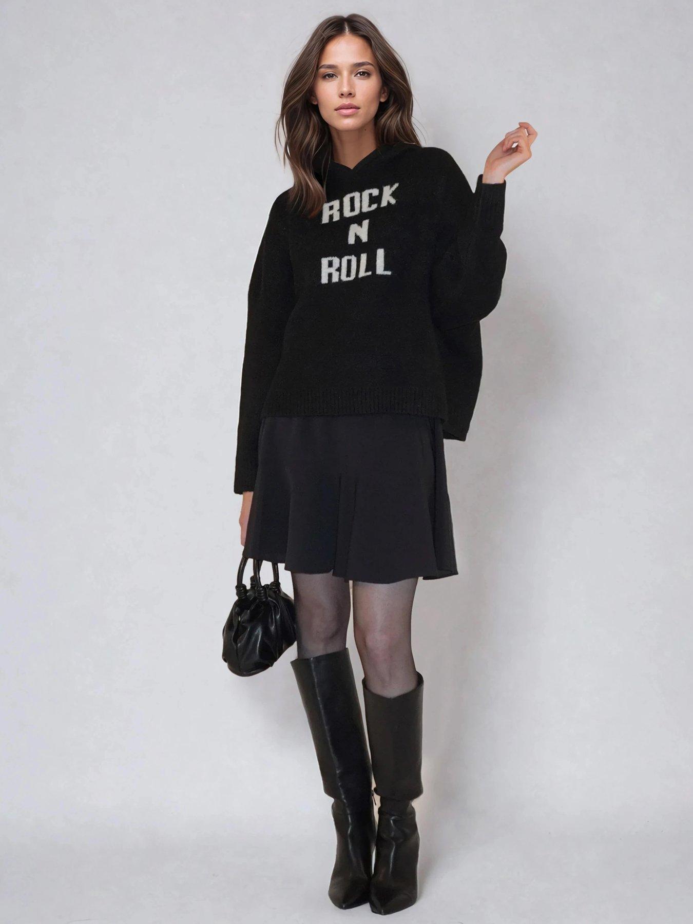 image of religion-rock-n-roll-slogan-courtney-soft-yarn-hoody-jumper-black