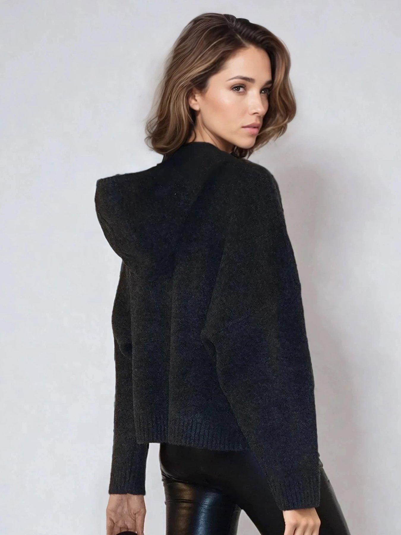 stillFront image of religion-courtney-slogan-soft-yarn-hoody-jumper-grey