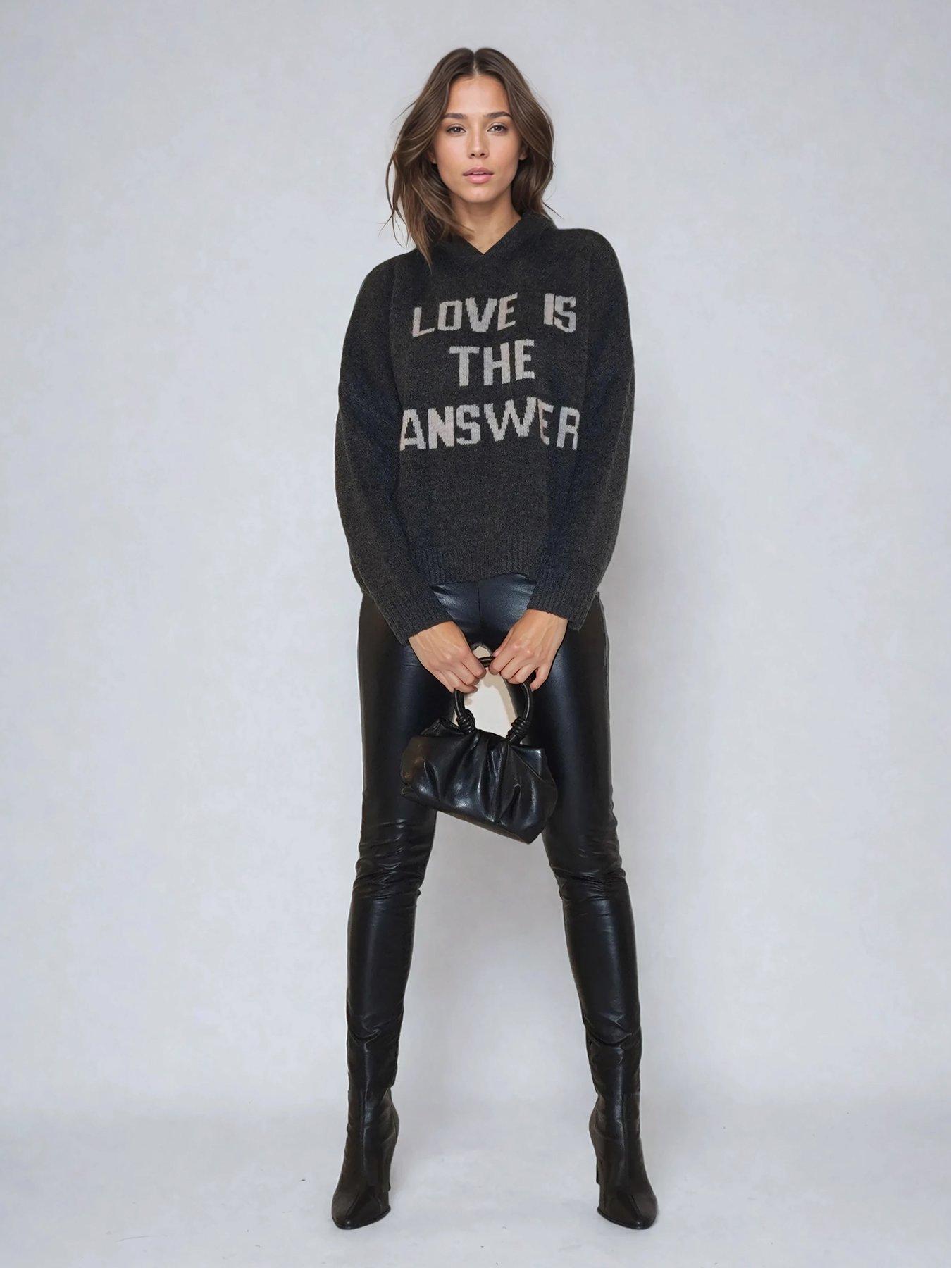  image of religion-courtney-slogan-soft-yarn-hoody-jumper-grey