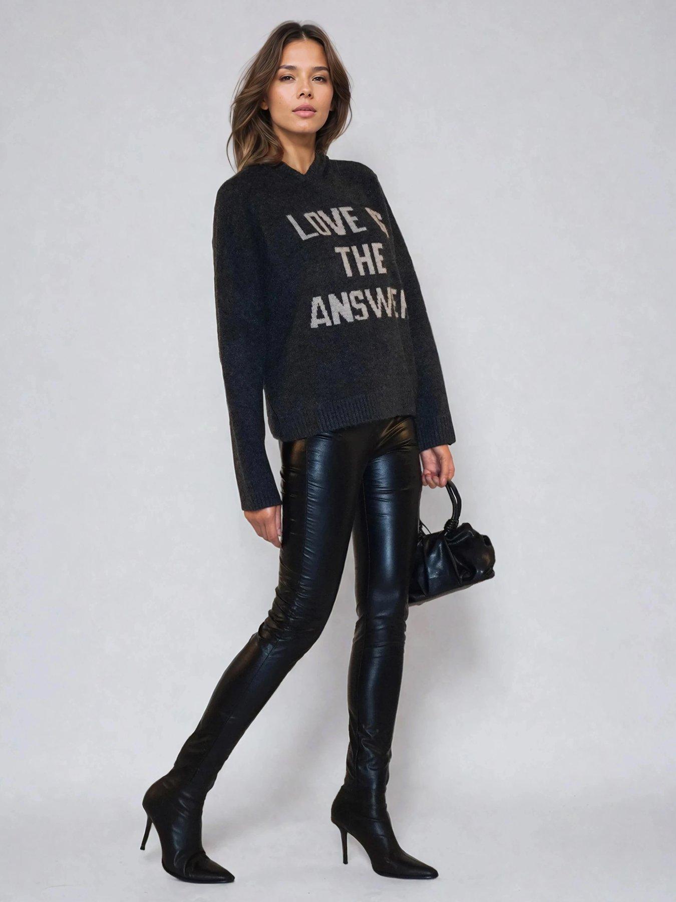  image of religion-courtney-slogan-soft-yarn-hoody-jumper-grey