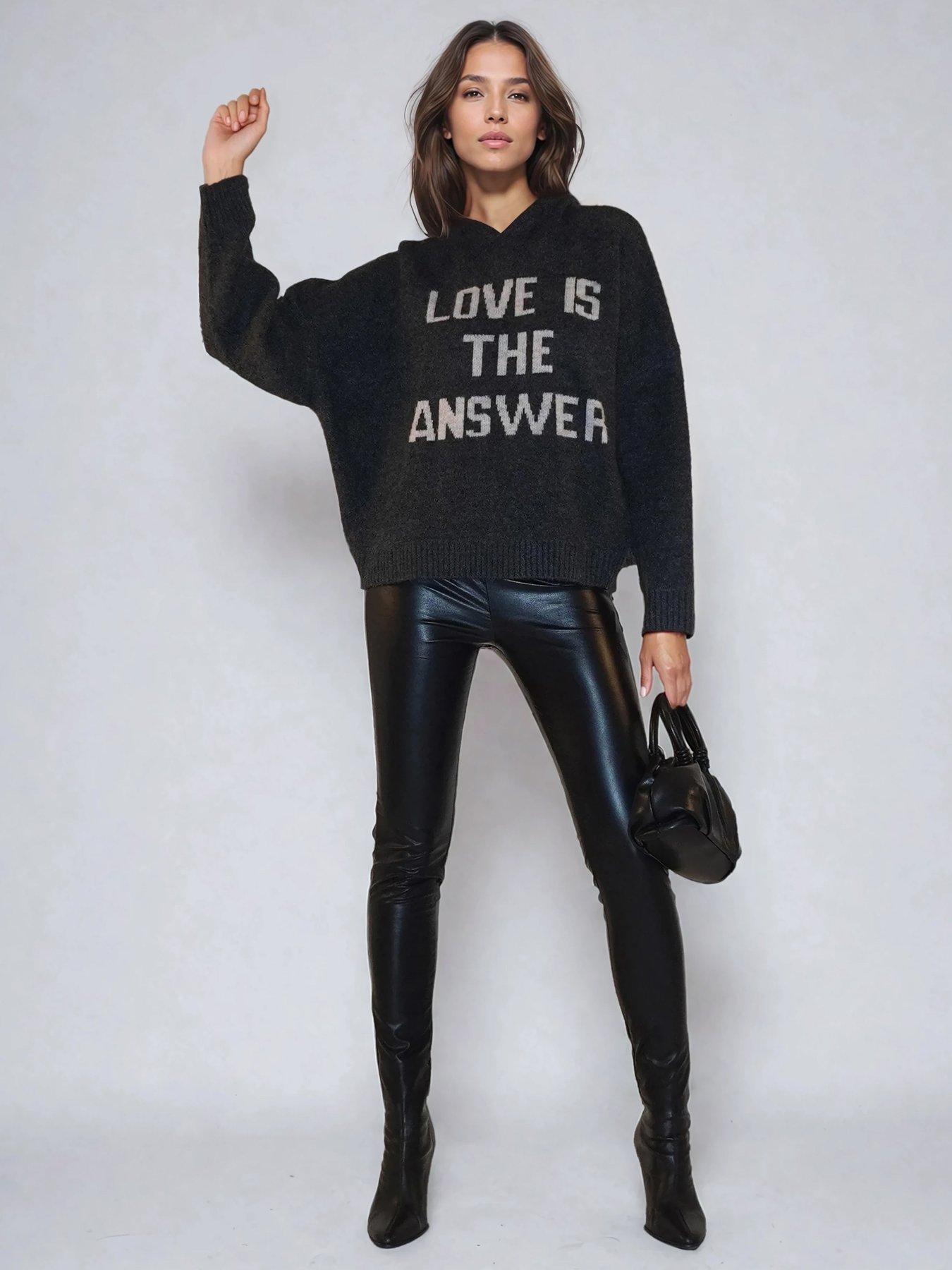  image of religion-courtney-slogan-soft-yarn-hoody-jumper-grey