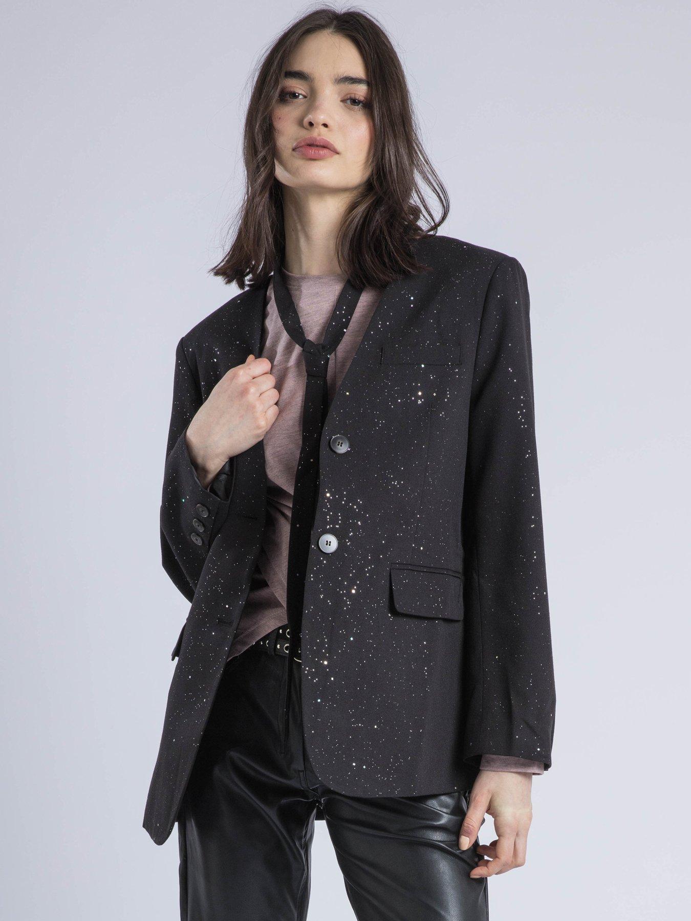 Image 1 of 6 of Religion Emily Collarless Foil Tie Blazer - Black