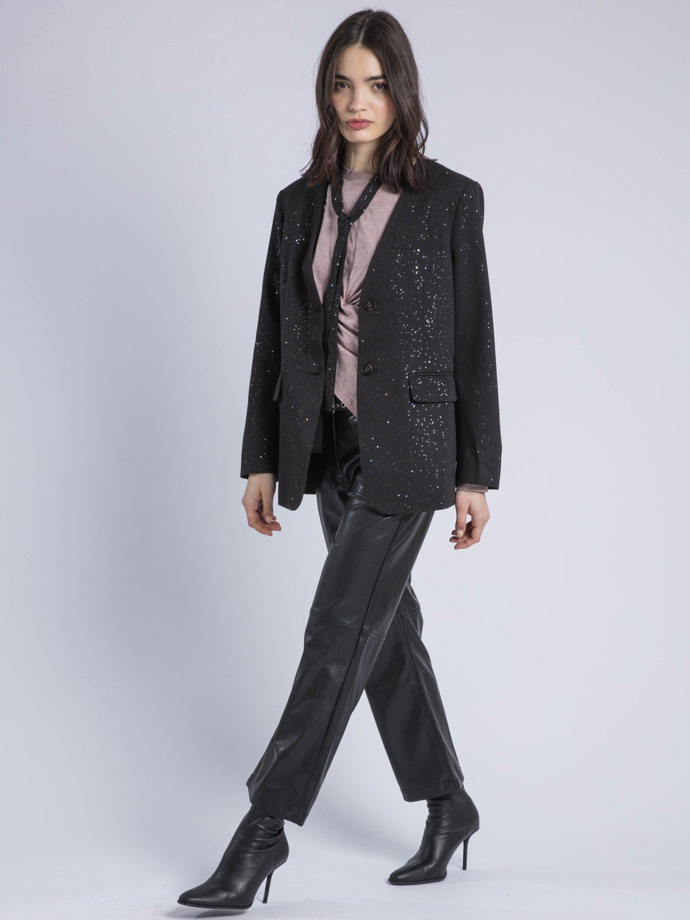 Image 4 of 6 of Religion Emily Collarless Foil Tie Blazer - Black