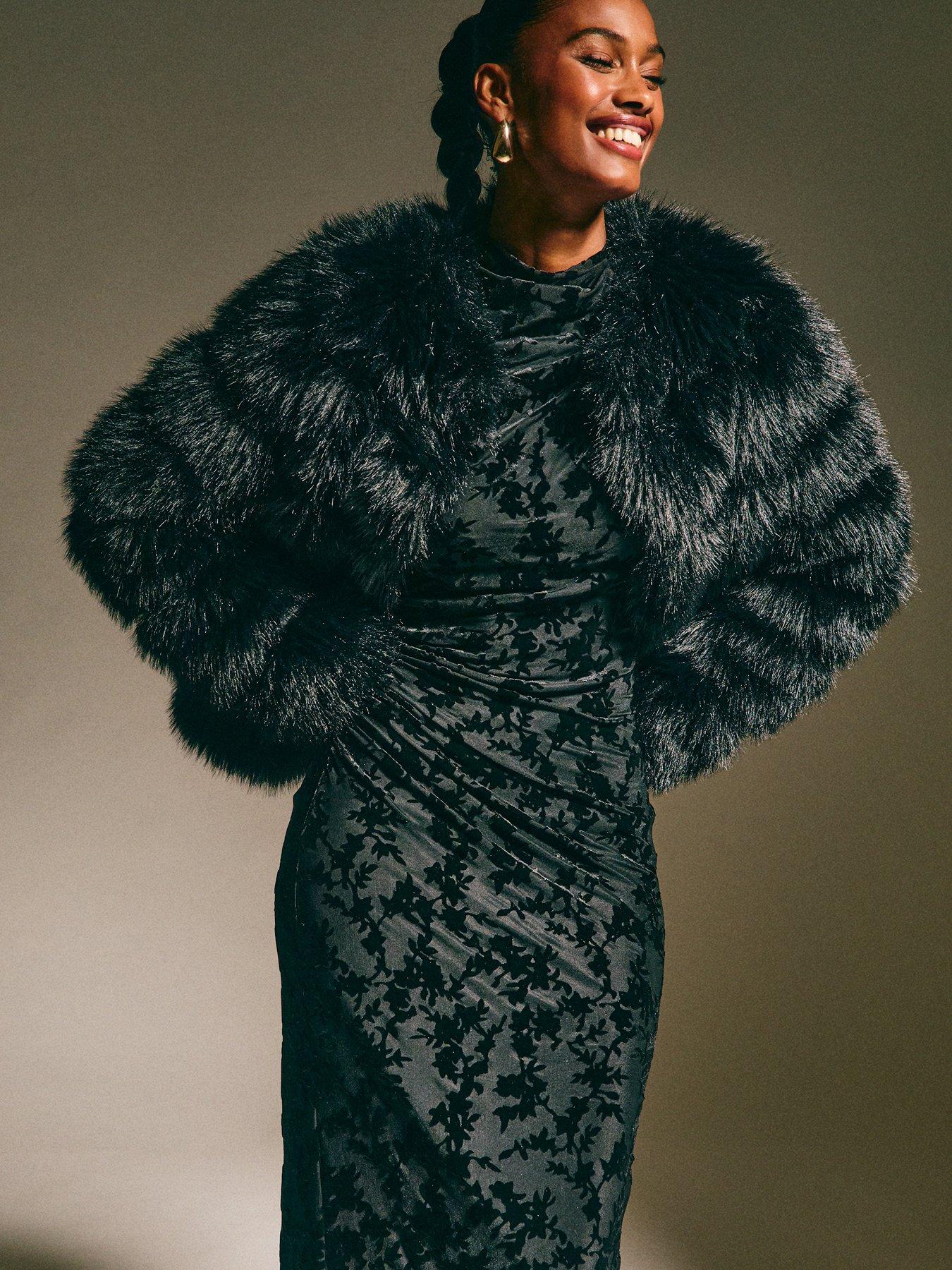  image of new-look-black-velvet-floral-devore-long-sleeve-midi-dress