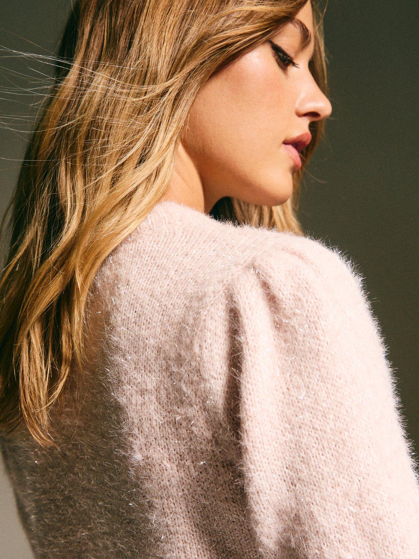 Image 6 of 6 of New Look Mid Pink Fluffy Sparkle Knit Short Sleeve Jumper