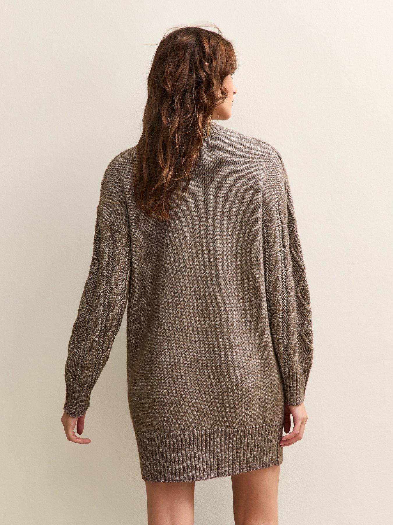  image of new-look-cable-knit-crew-mini-dress-mink