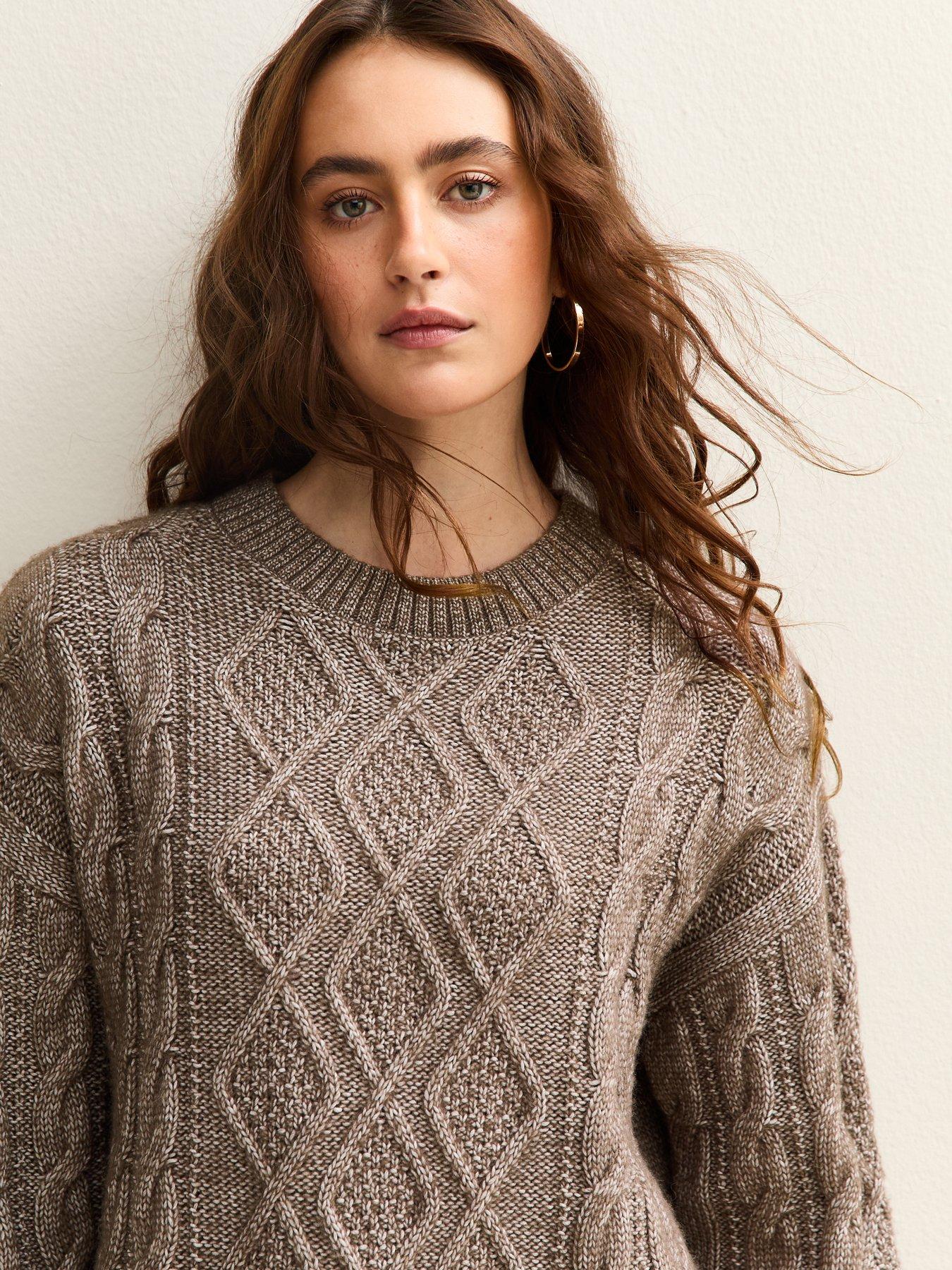  image of new-look-cable-knit-crew-mini-dress-mink