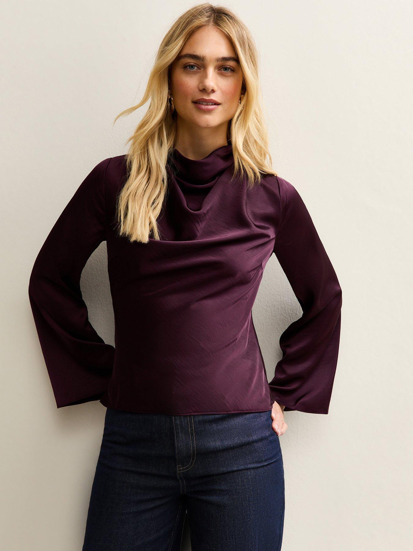 New Look Cowl Neck Long Sleeve Top - Burgundy