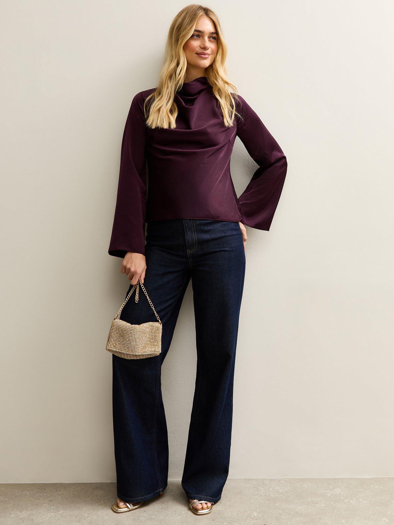  image of new-look-cowl-neck-long-sleeve-top-burgundy