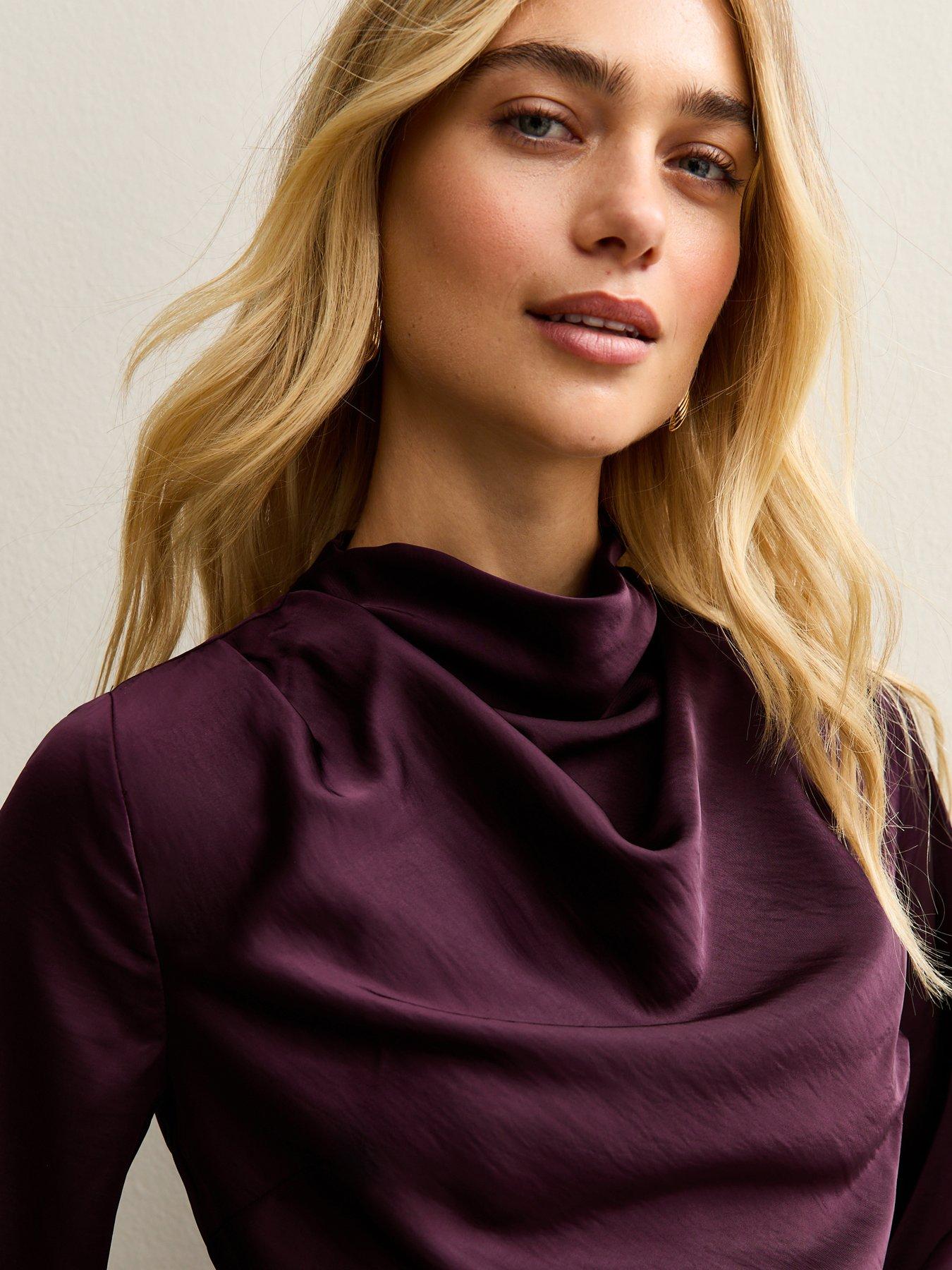  image of new-look-cowl-neck-long-sleeve-top-burgundy