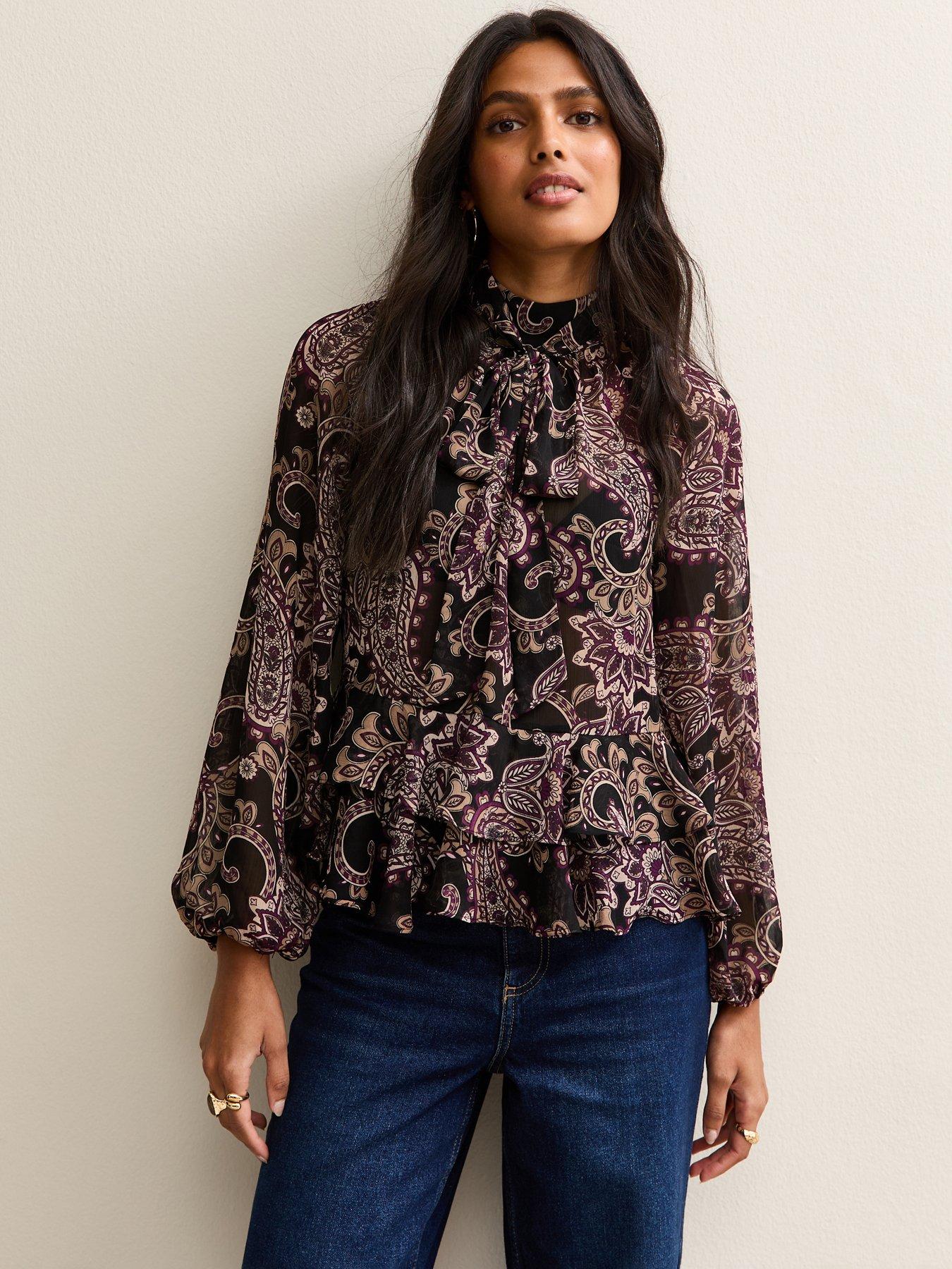 New Look Paisley Long Sleeve Blouse - Black