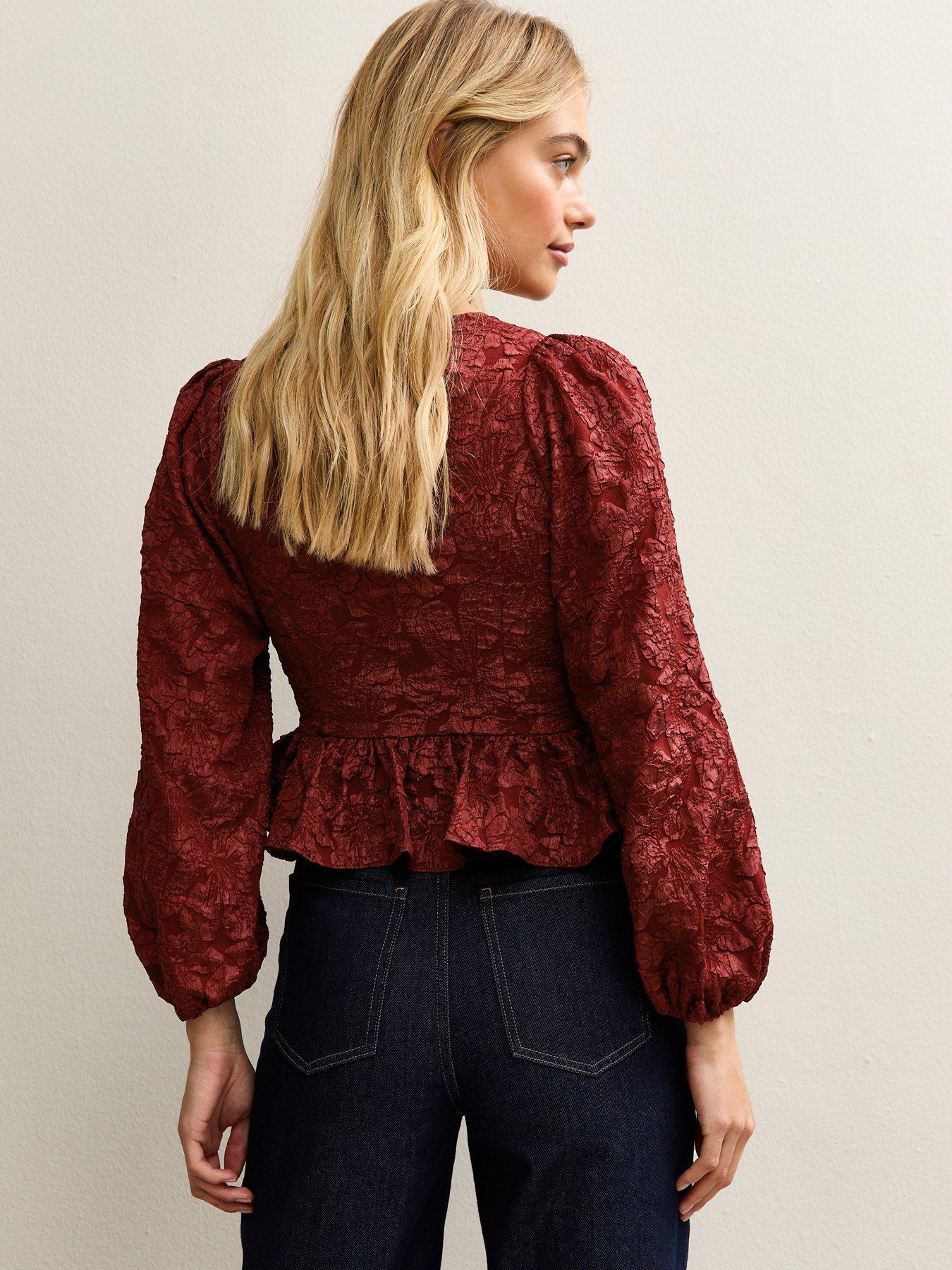 stillFront image of new-look-jacquard-square-neck-button-top-red