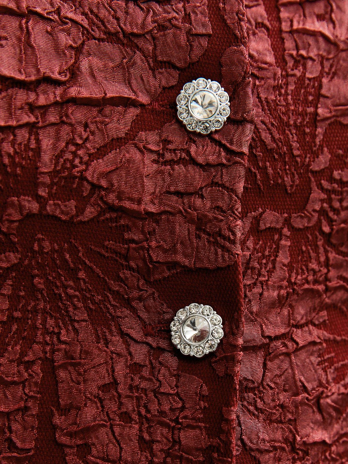  image of new-look-jacquard-square-neck-button-top-red