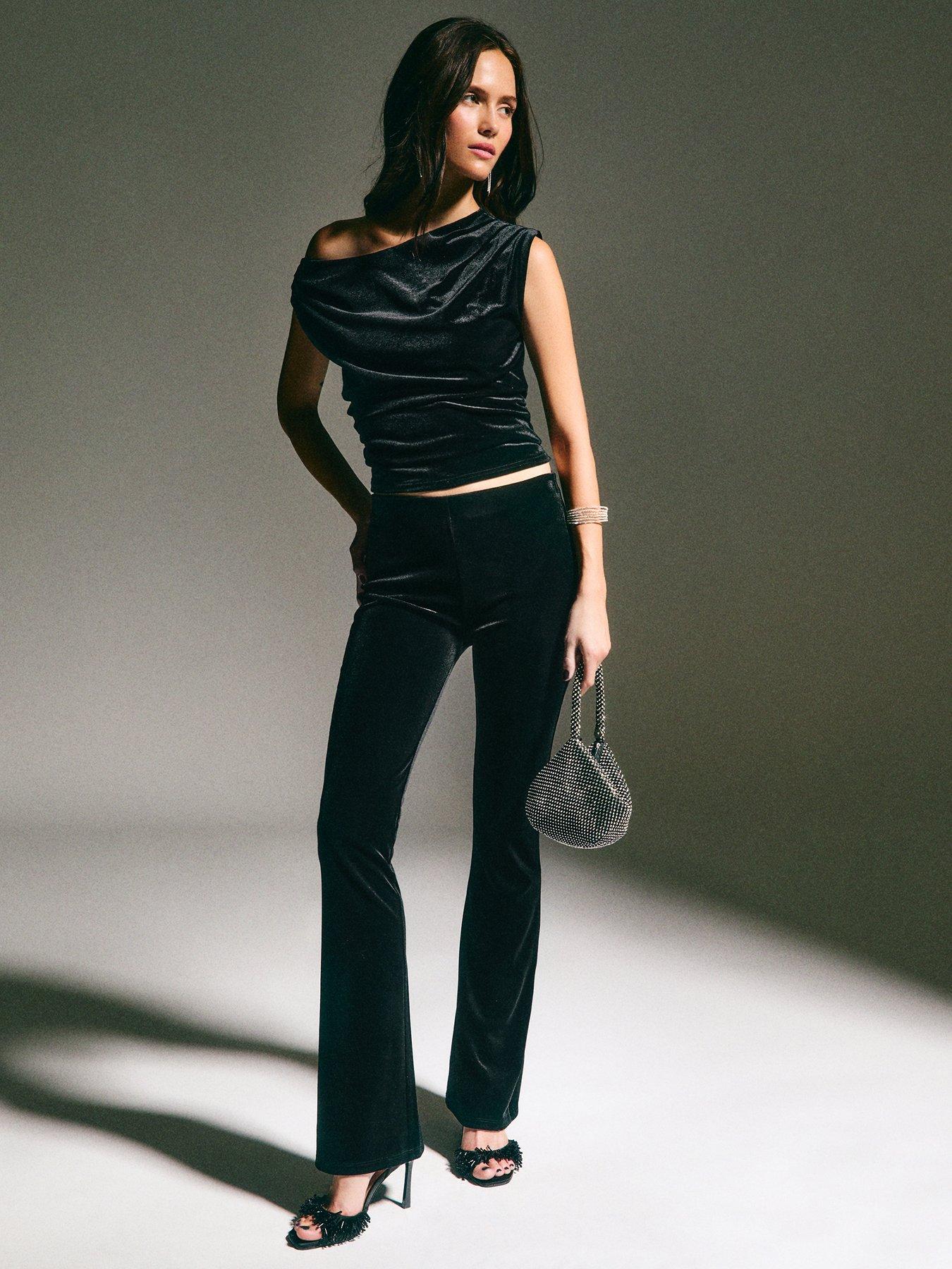  image of new-look-black-velvet-flared-trousers