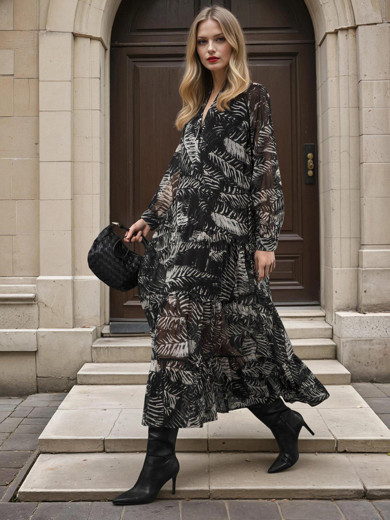  image of religion-loose-zoe-monochrome-floral-maxi-dress-black