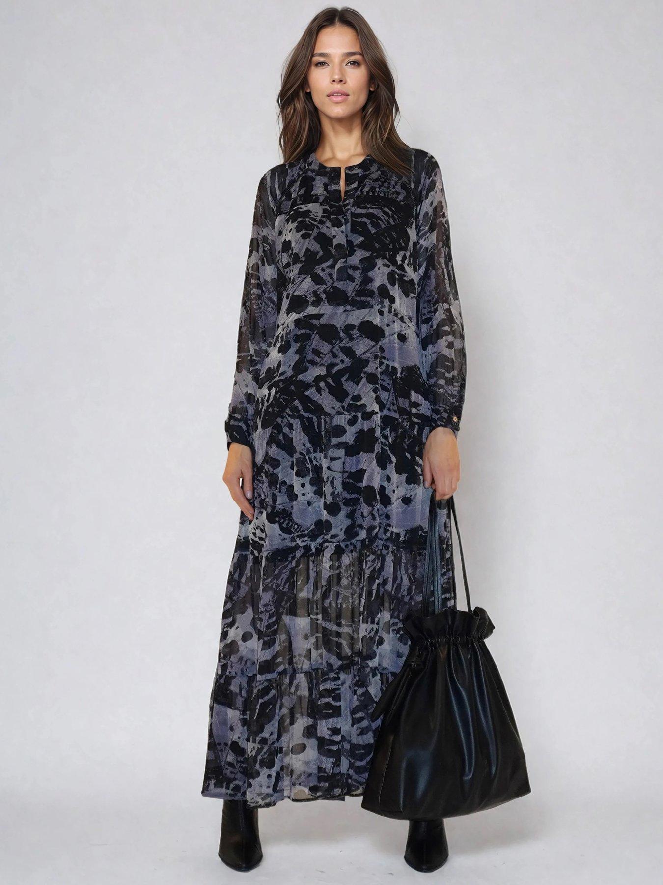 front image of religion-loose-zoe-animal-print-maxi-dress-grey