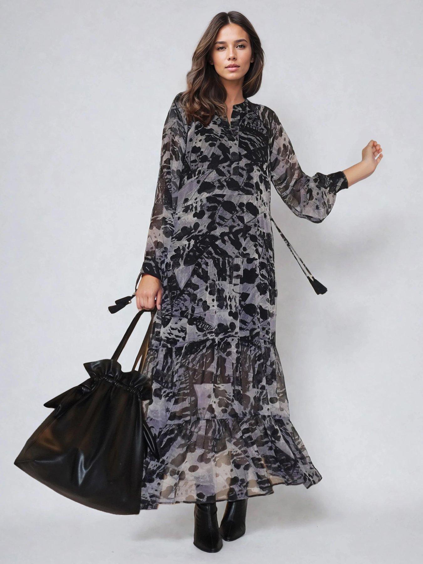  image of religion-loose-zoe-animal-print-maxi-dress-grey
