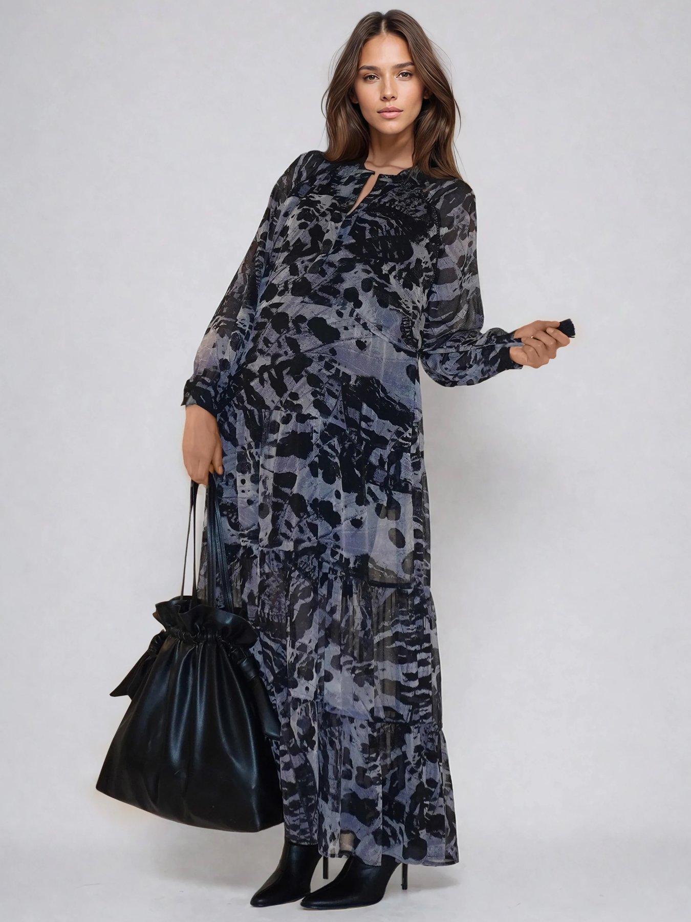  image of religion-loose-zoe-animal-print-maxi-dress-grey