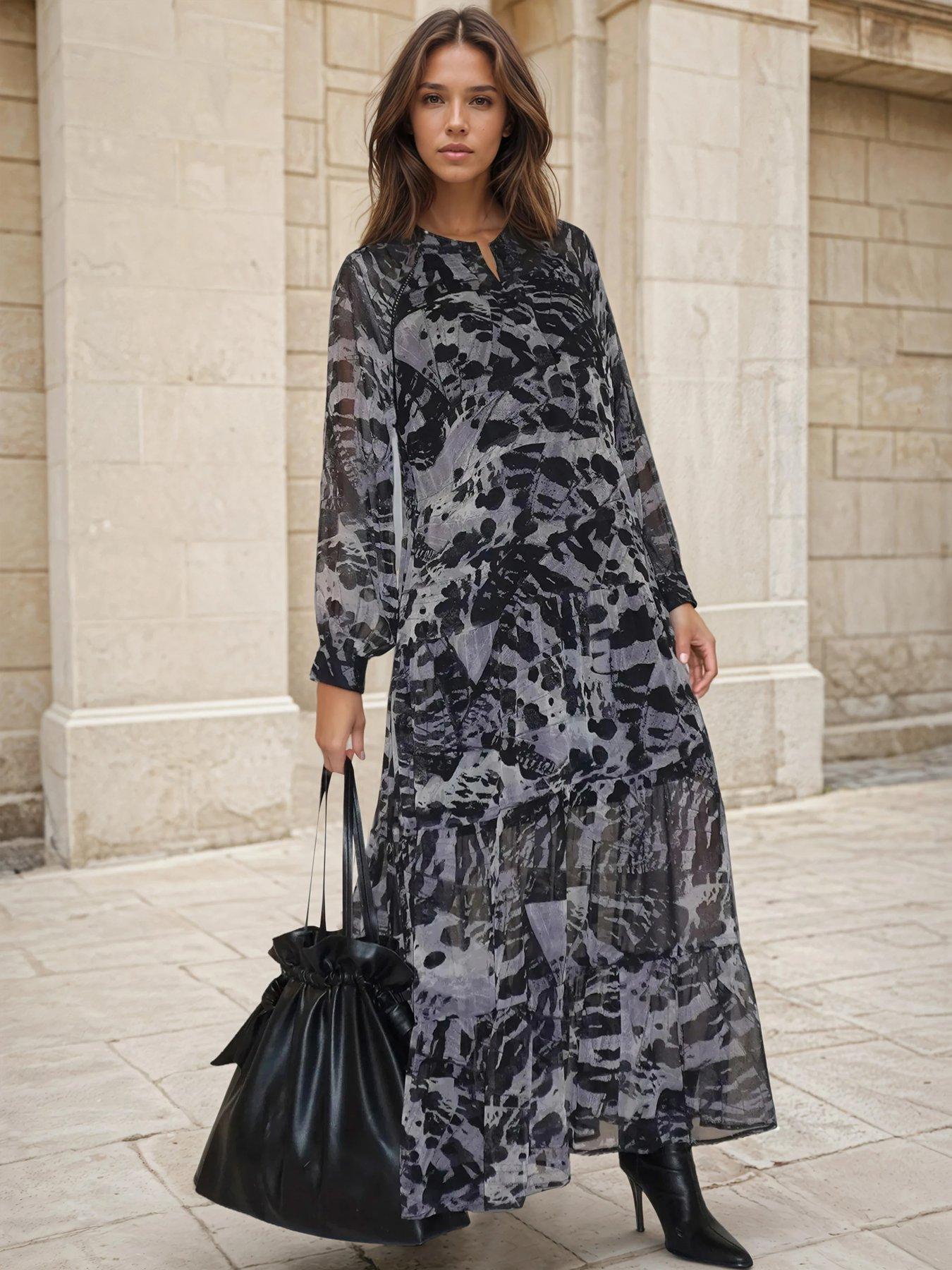  image of religion-loose-zoe-animal-print-maxi-dress-grey
