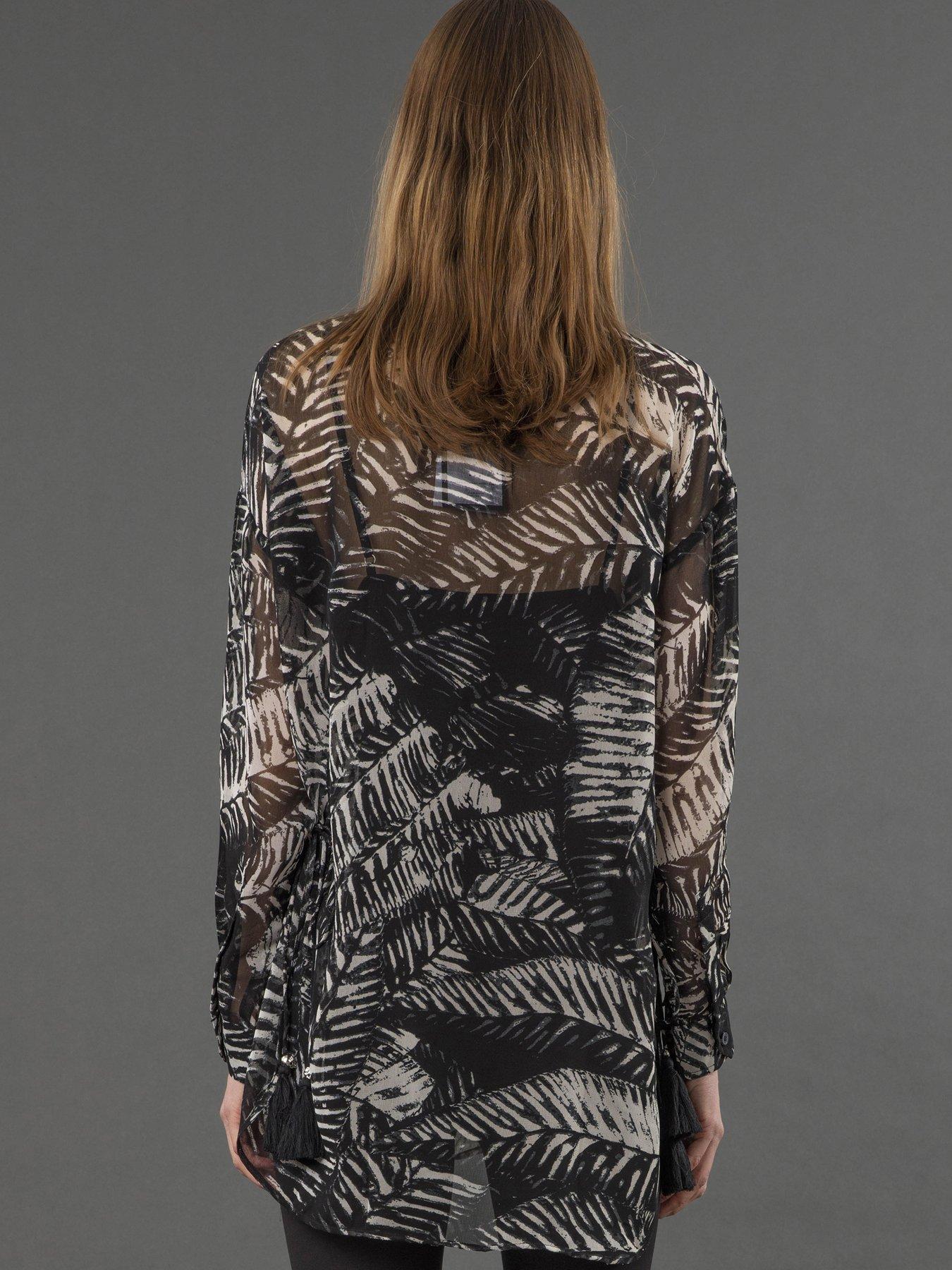  image of religion-zoe-oversized-floral-monochrome-long-line-shirt-black