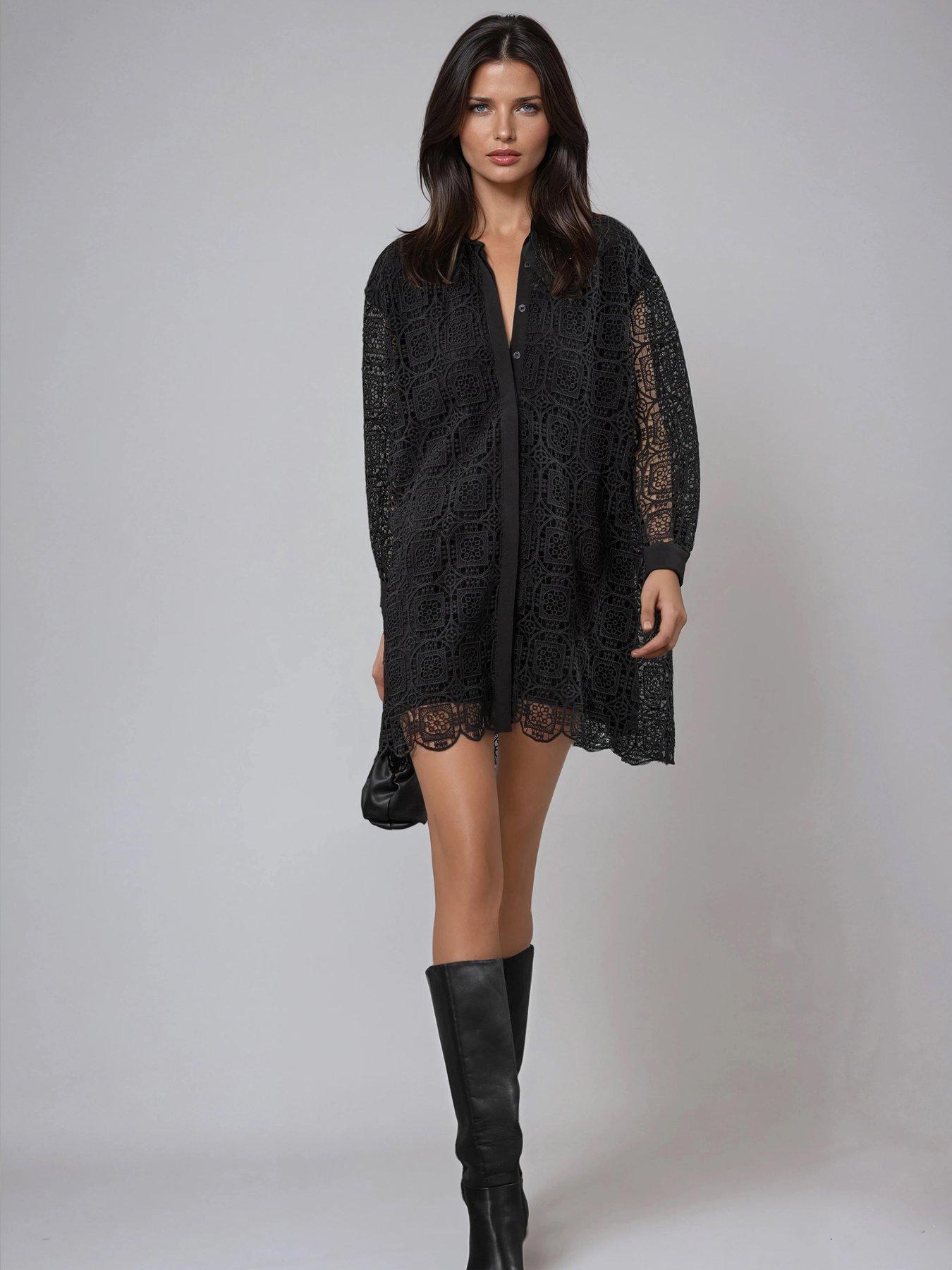  image of religion-zoe-oversized-floral-monochrome-long-line-shirt-black