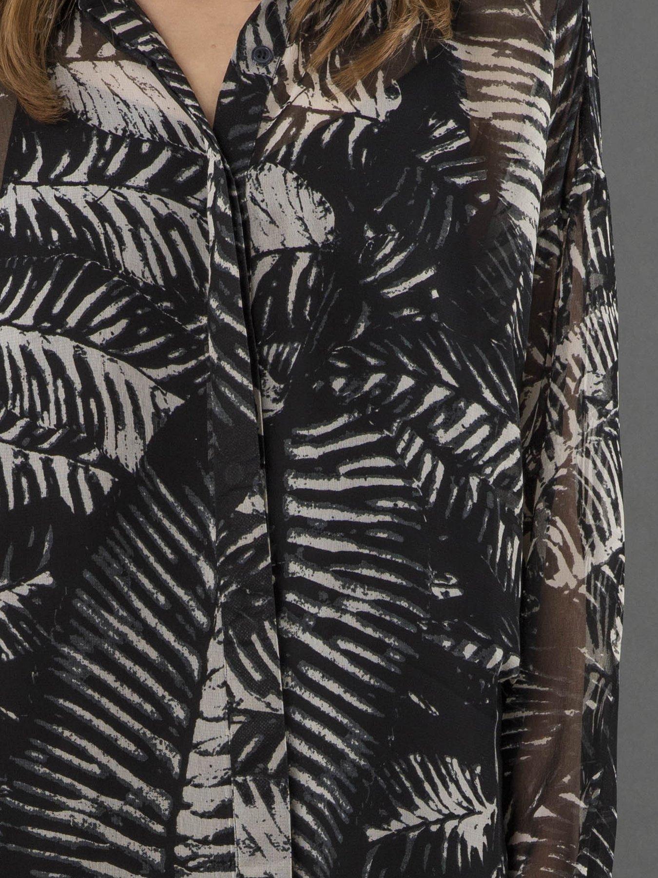  image of religion-zoe-oversized-floral-monochrome-long-line-shirt-black