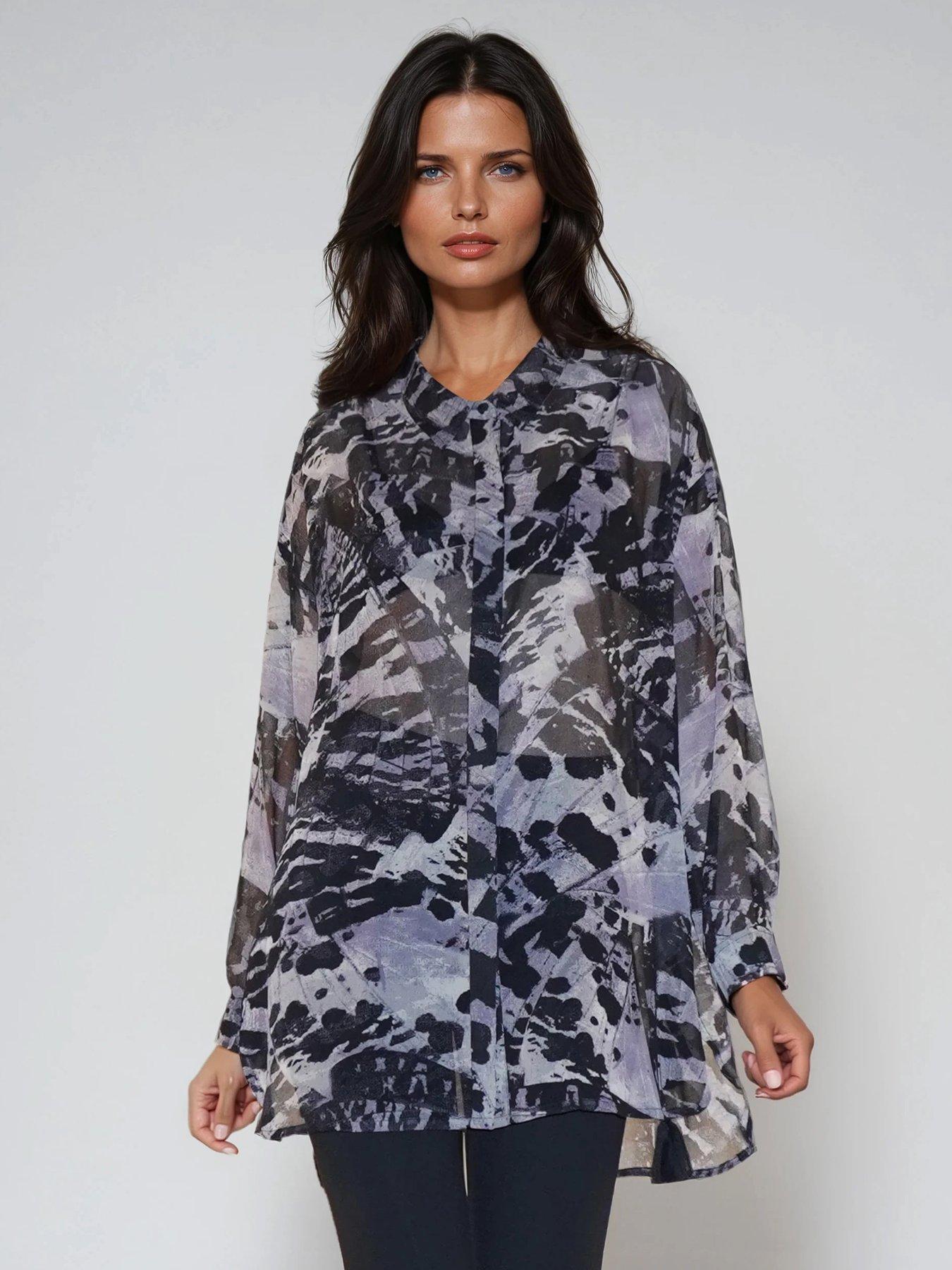  image of religion-zoe-oversized-animal-print-long-line-shirt-in-wings-animal-print-animal