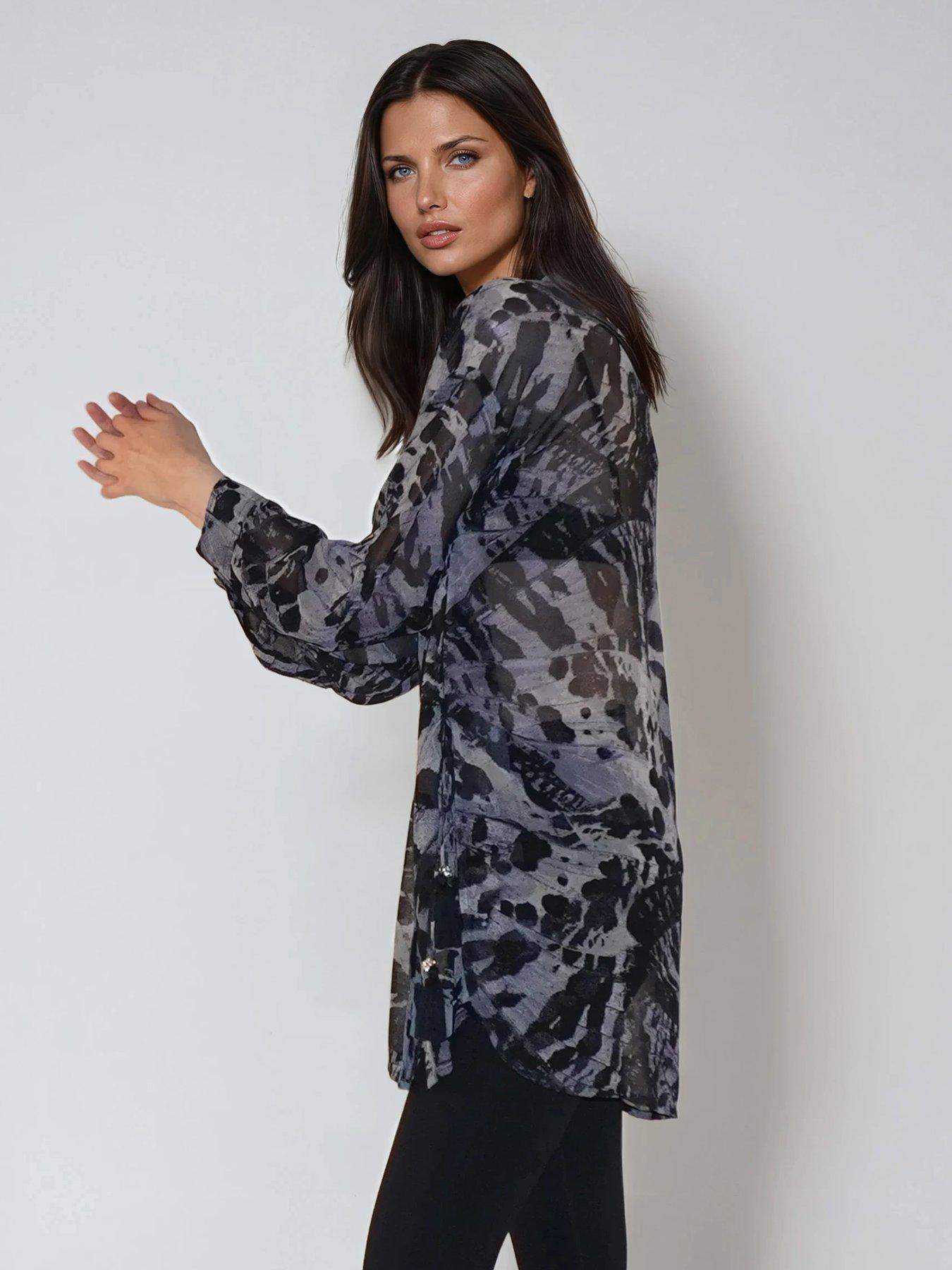 stillFront image of religion-zoe-oversized-animal-print-long-line-shirt-in-wings-animal-print-animal