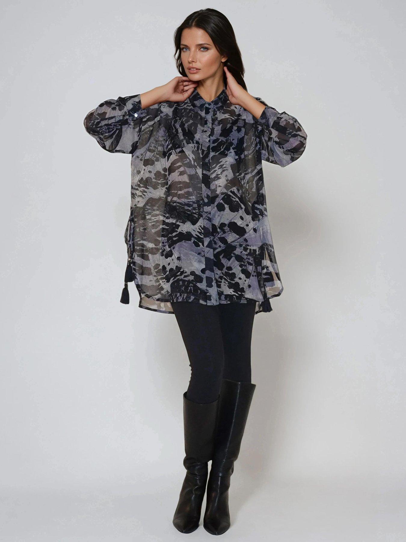 image of religion-zoe-oversized-animal-print-long-line-shirt-in-wings-animal-print-animal