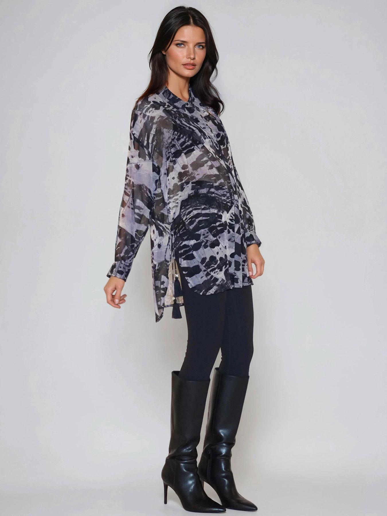 image of religion-zoe-oversized-animal-print-long-line-shirt-in-wings-animal-print-animal