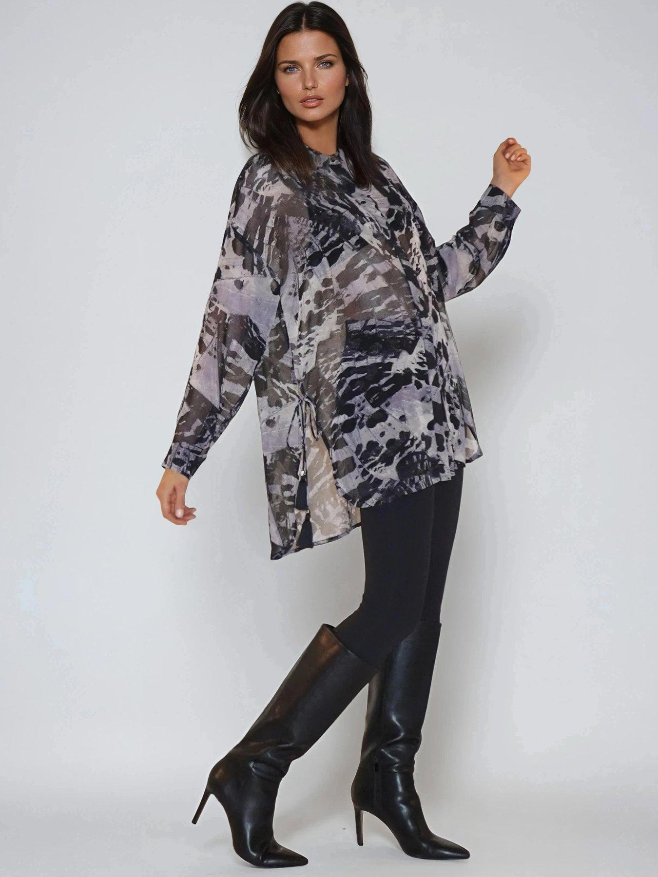  image of religion-zoe-oversized-animal-print-long-line-shirt-in-wings-animal-print-animal