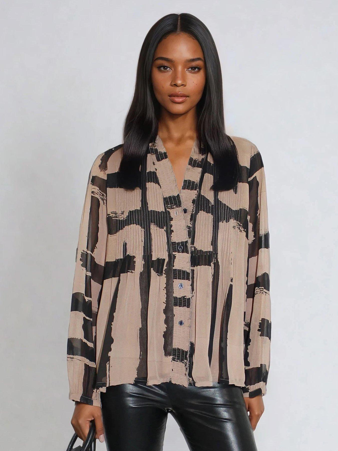 Image 1 of 5 of Religion Carolina Abstract Stripe Frill Collar Shirt - Brown