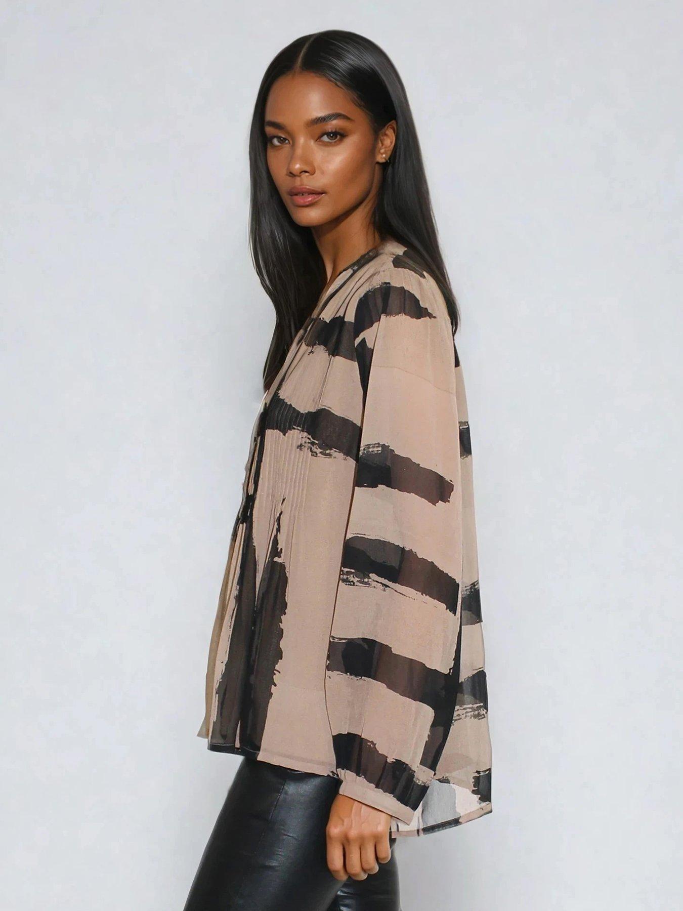 Image 4 of 5 of Religion Carolina Abstract Stripe Frill Collar Shirt - Brown