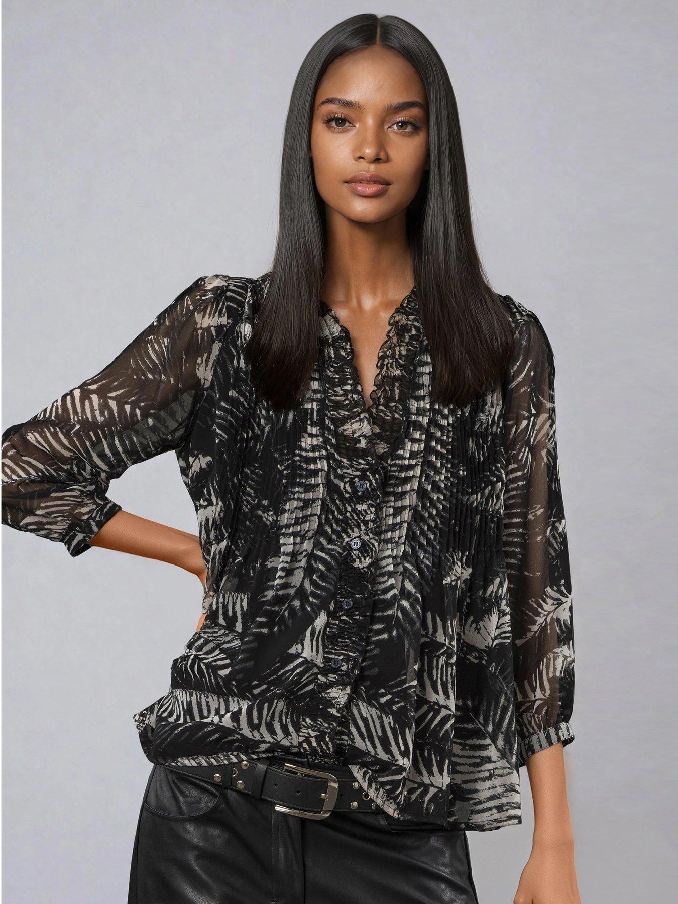 religion-carolina-monochrome-frill-collar-shirt-black