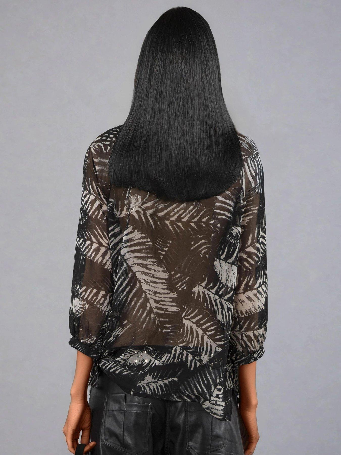  image of religion-carolina-monochrome-frill-collar-shirt-black