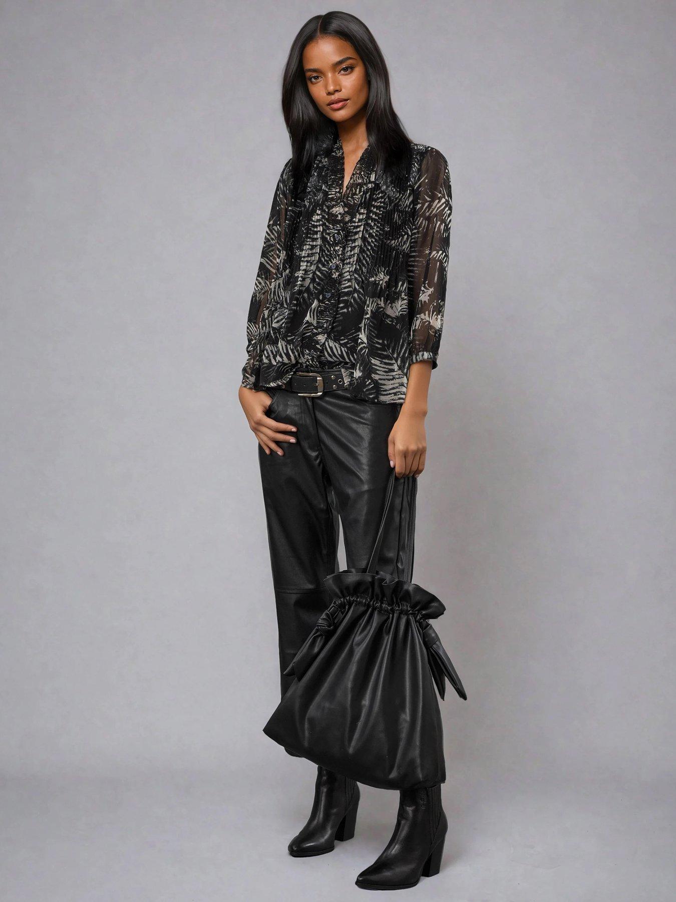  image of religion-carolina-monochrome-frill-collar-shirt-black