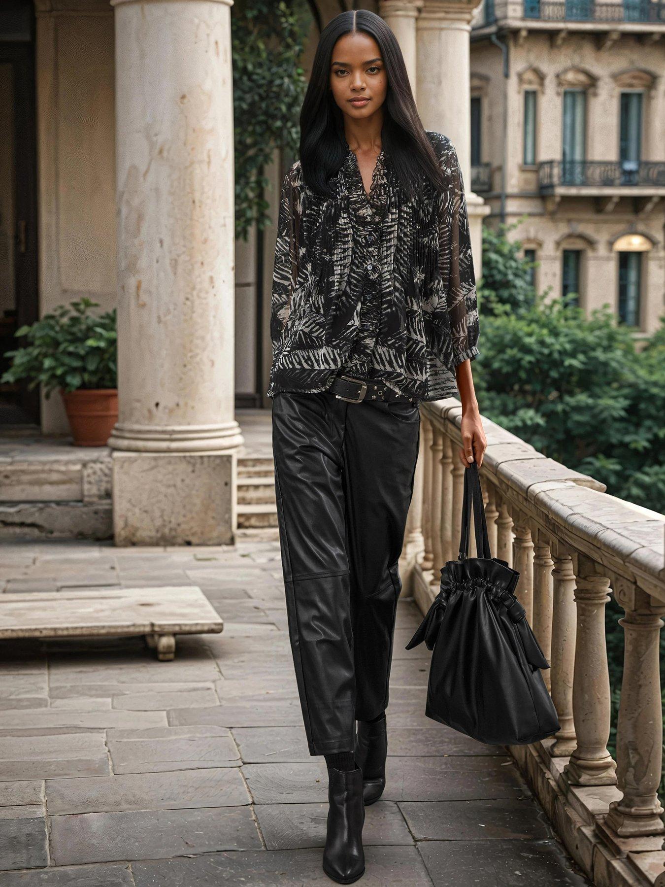  image of religion-carolina-monochrome-frill-collar-shirt-black