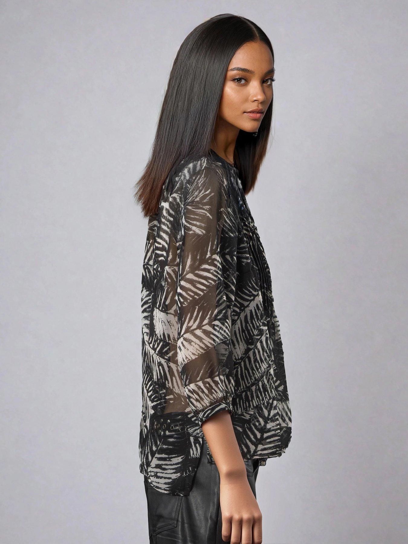  image of religion-carolina-monochrome-frill-collar-shirt-black