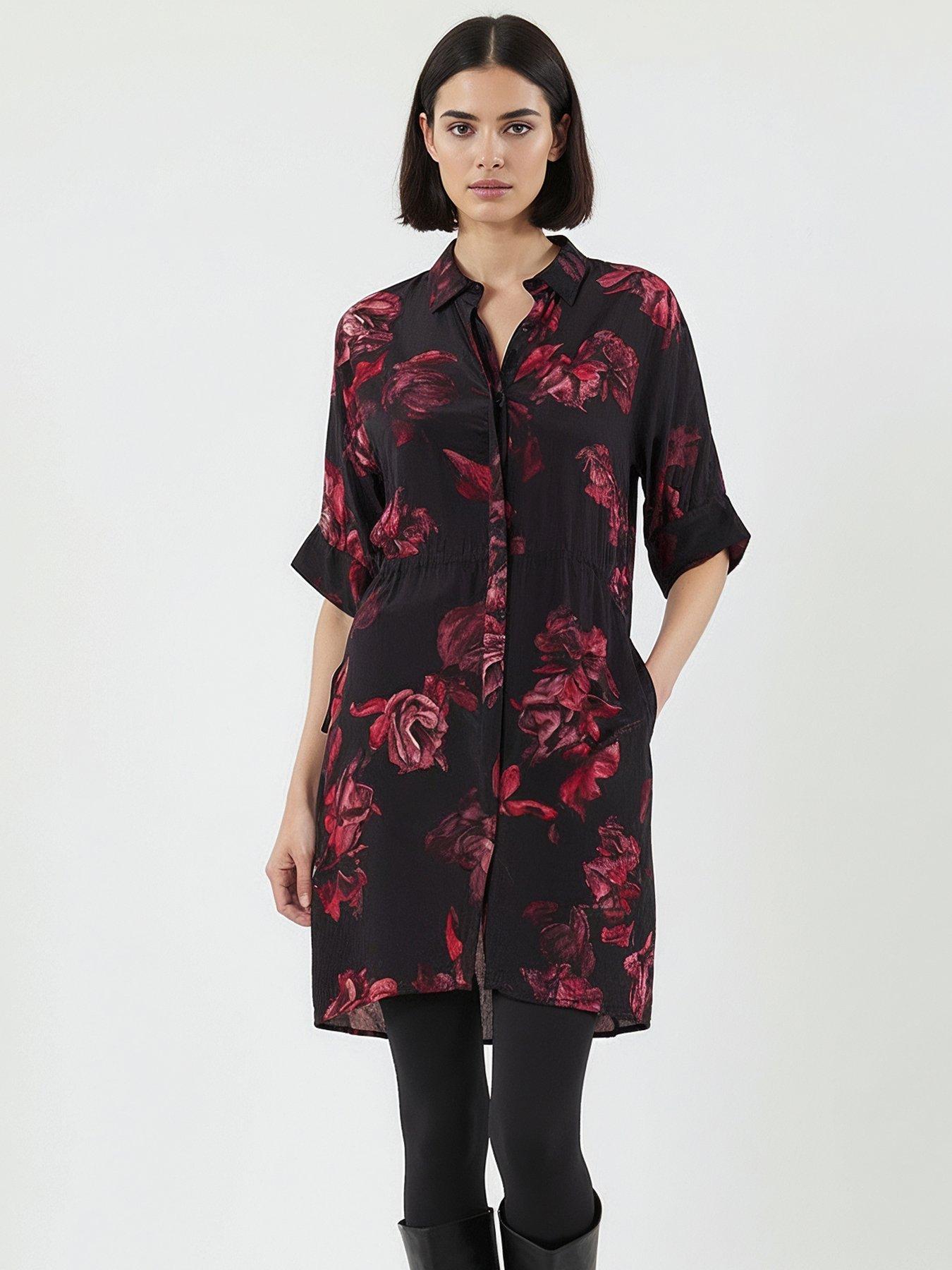  image of religion-lola-oversized-floral-tie-waist-tunic-dress-red