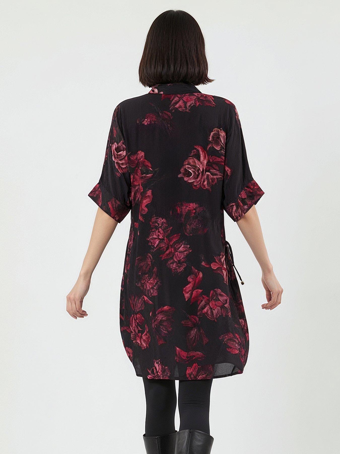  image of religion-lola-oversized-floral-tie-waist-tunic-dress-red