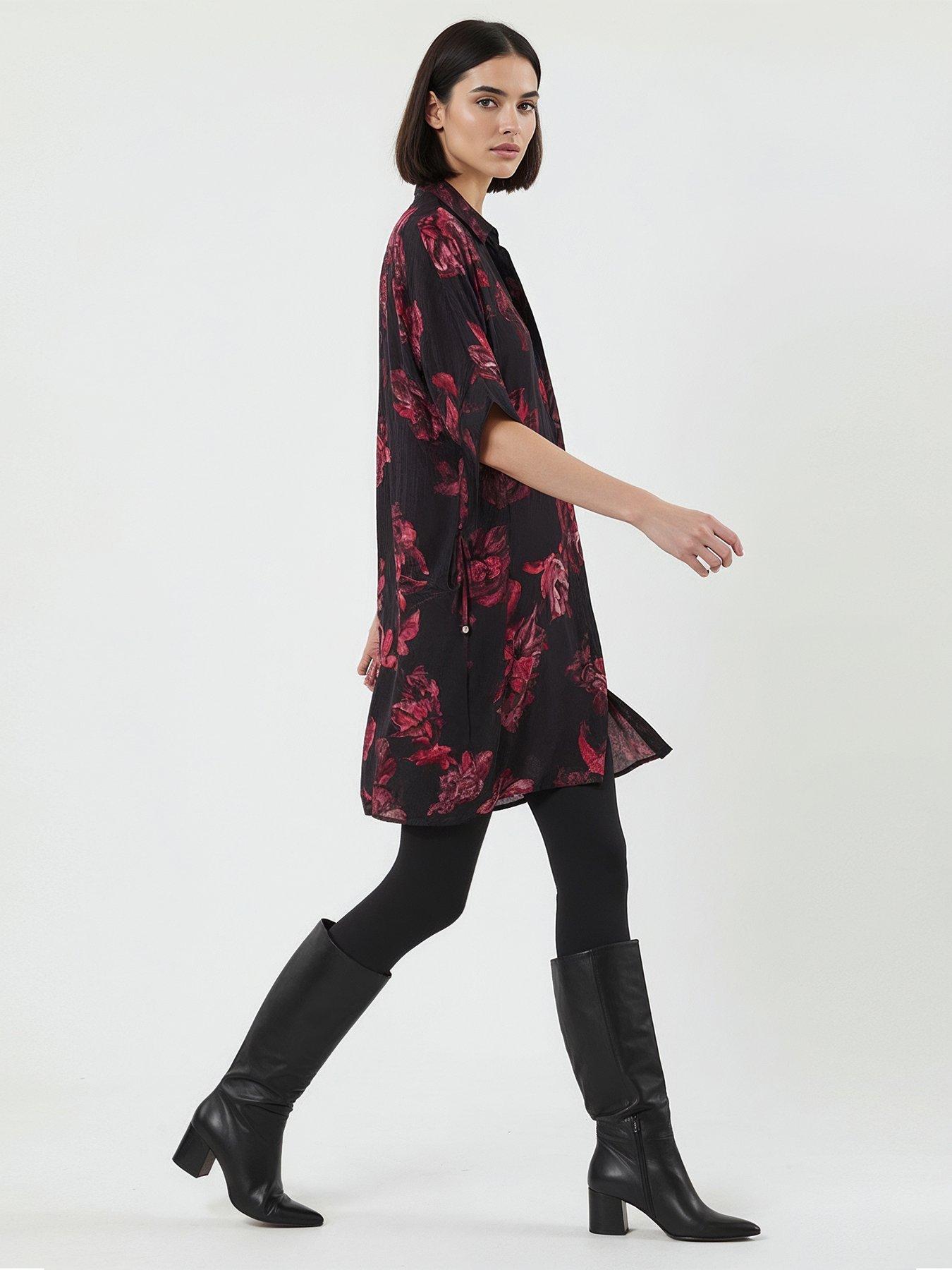  image of religion-lola-oversized-floral-tie-waist-tunic-dress-red