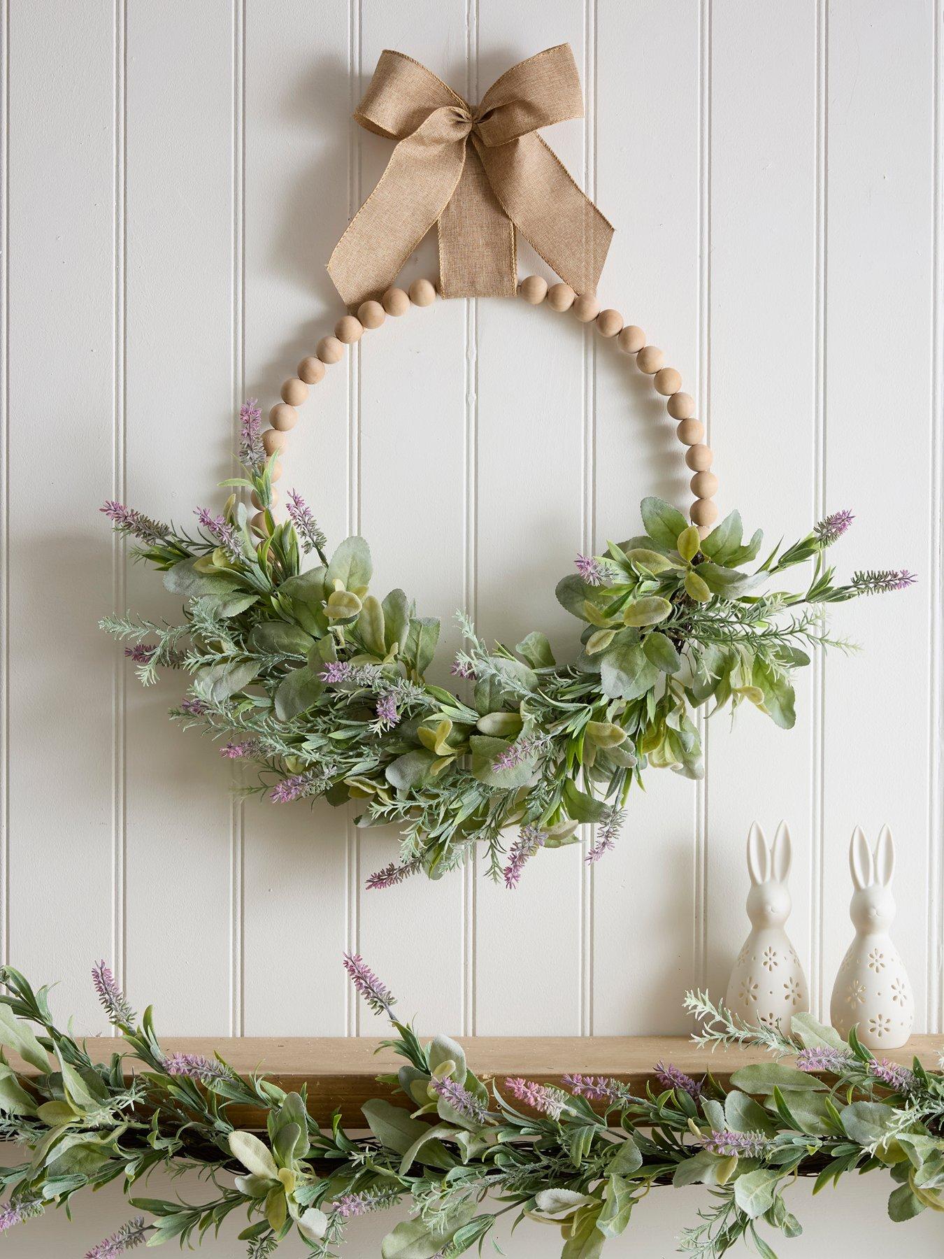 Image 1 of 4 of The Very Collection Wooden Bead Faux Lavender Wreath&nbsp;- 55cm