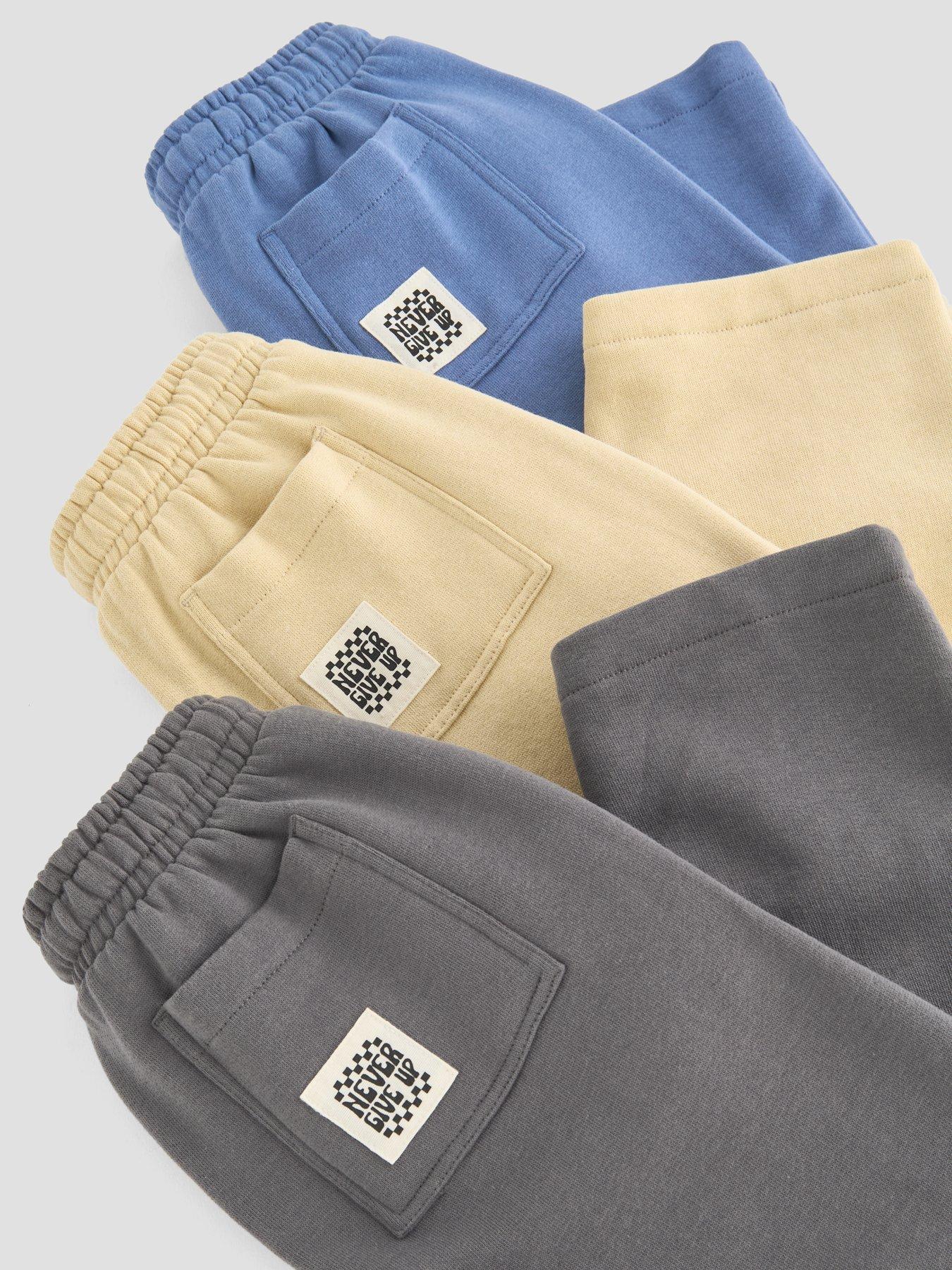 The Very Collection Boys 3 Pack Back Detail Straight Leg Joggers - Stone, Beige And Blue