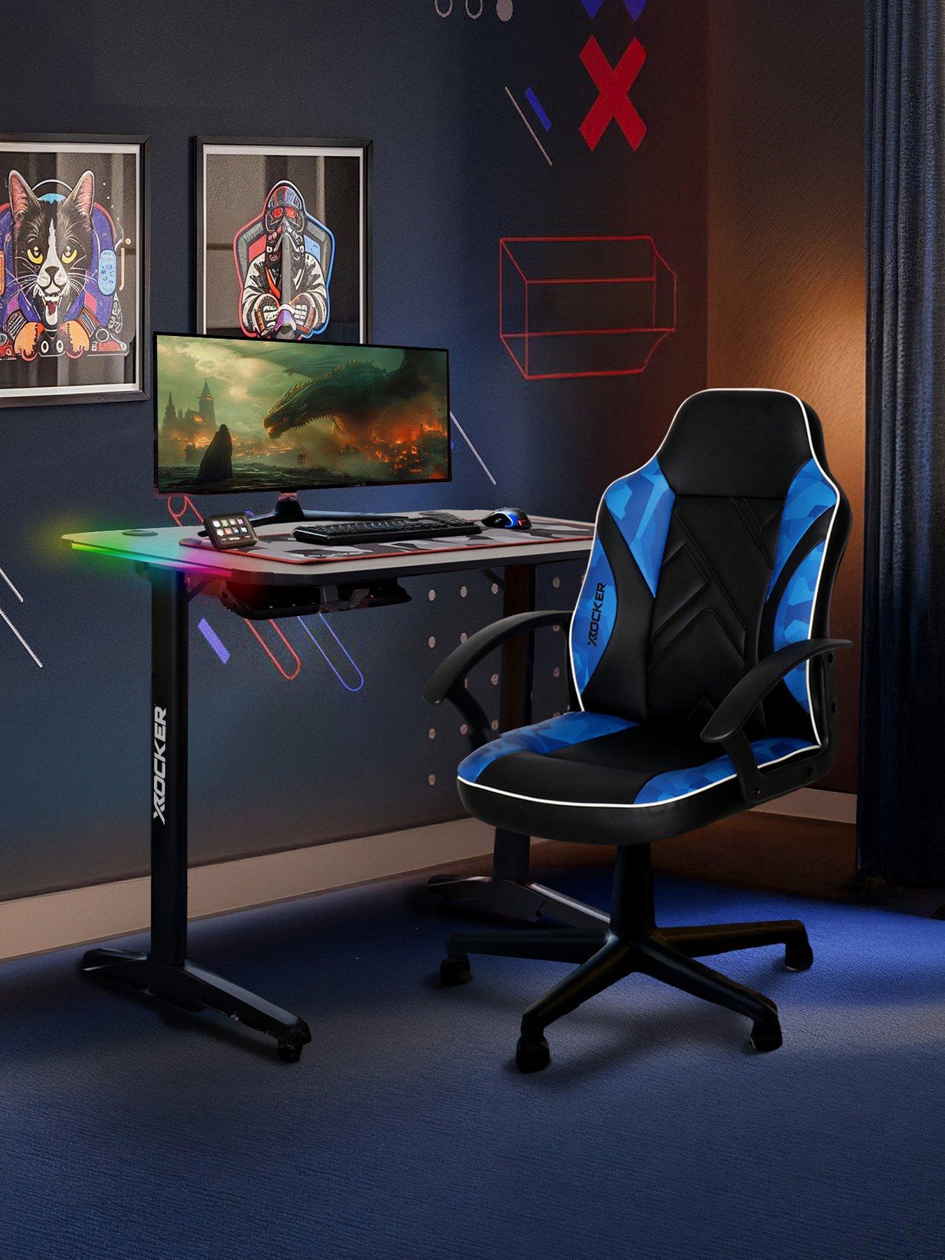  image of x-rocker-gaming-bundle--nbsppanther-rgb-led-desk-and-saturn-mid-back-office-gaming-chair-blue-camo