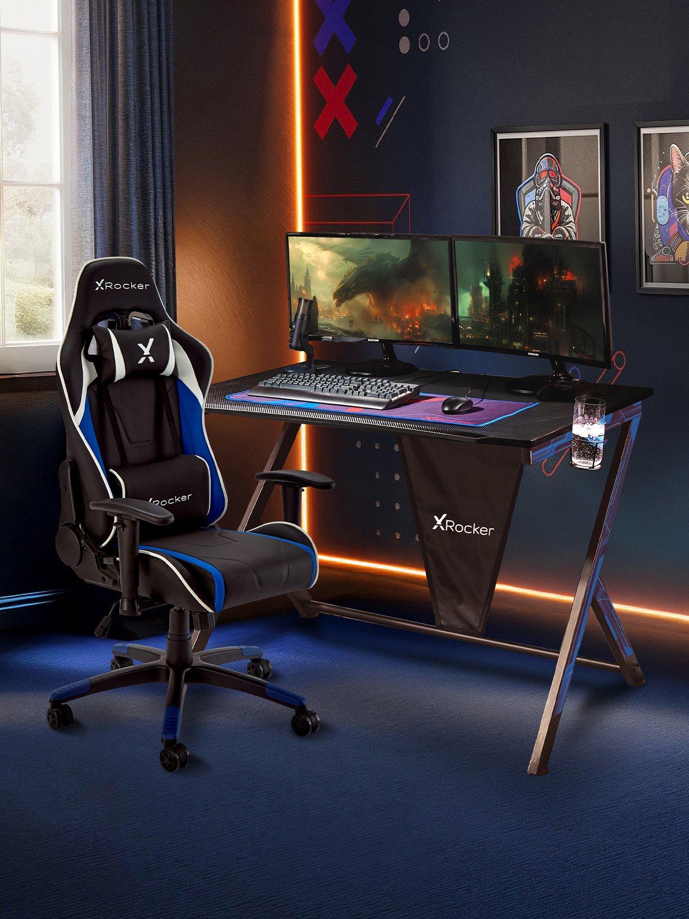 X Rocker Gaming Bundle Ocelot Desk and Agility Jr Office Gaming Chair - Blue