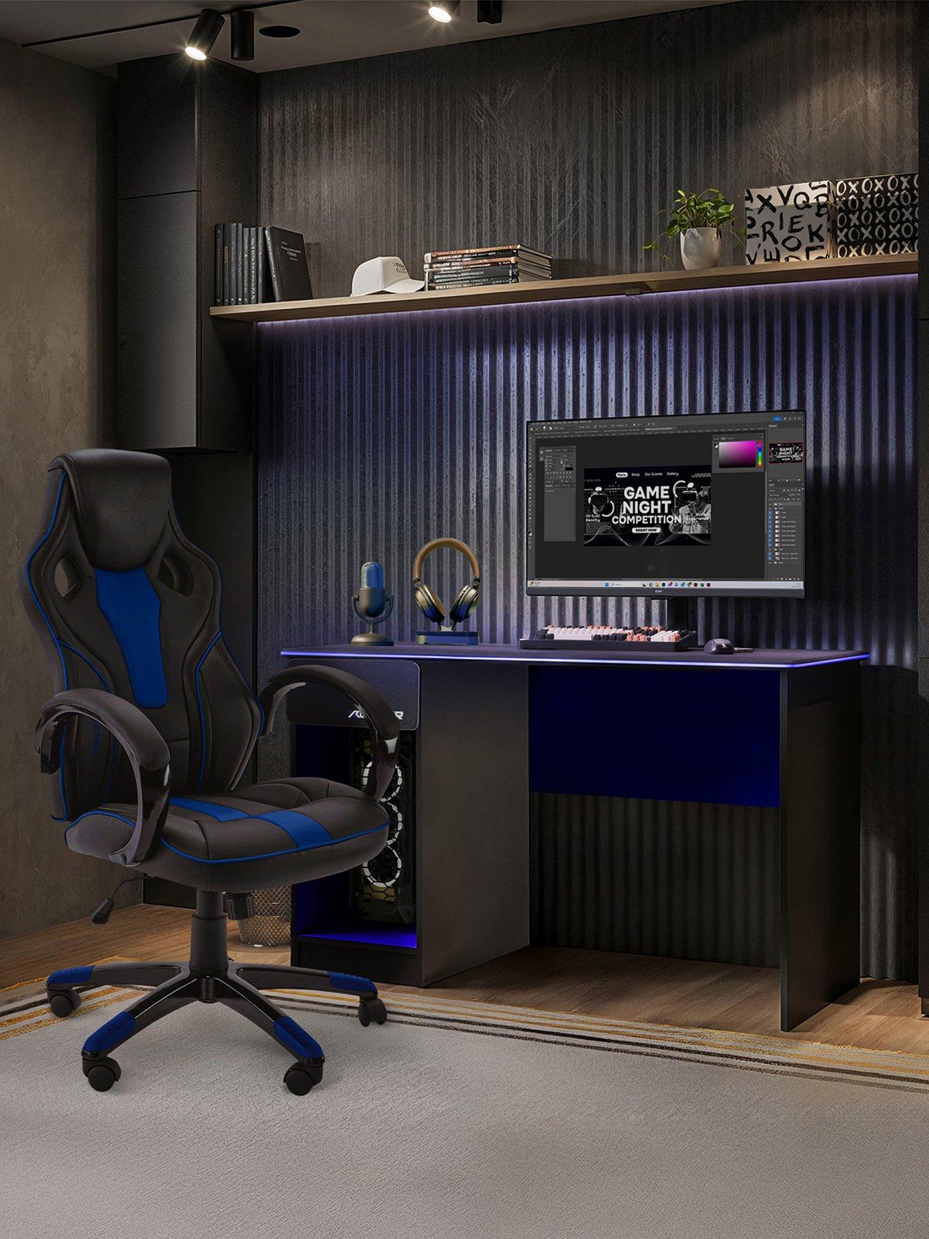 X Rocker Gaming Bundle Carbon Tek LED Desk and Maverick Office Gaming Chair - Blue